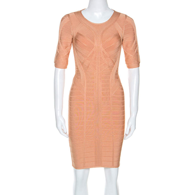 Herve Leger Cream Knit Helena Novelty Essentials Dress XS