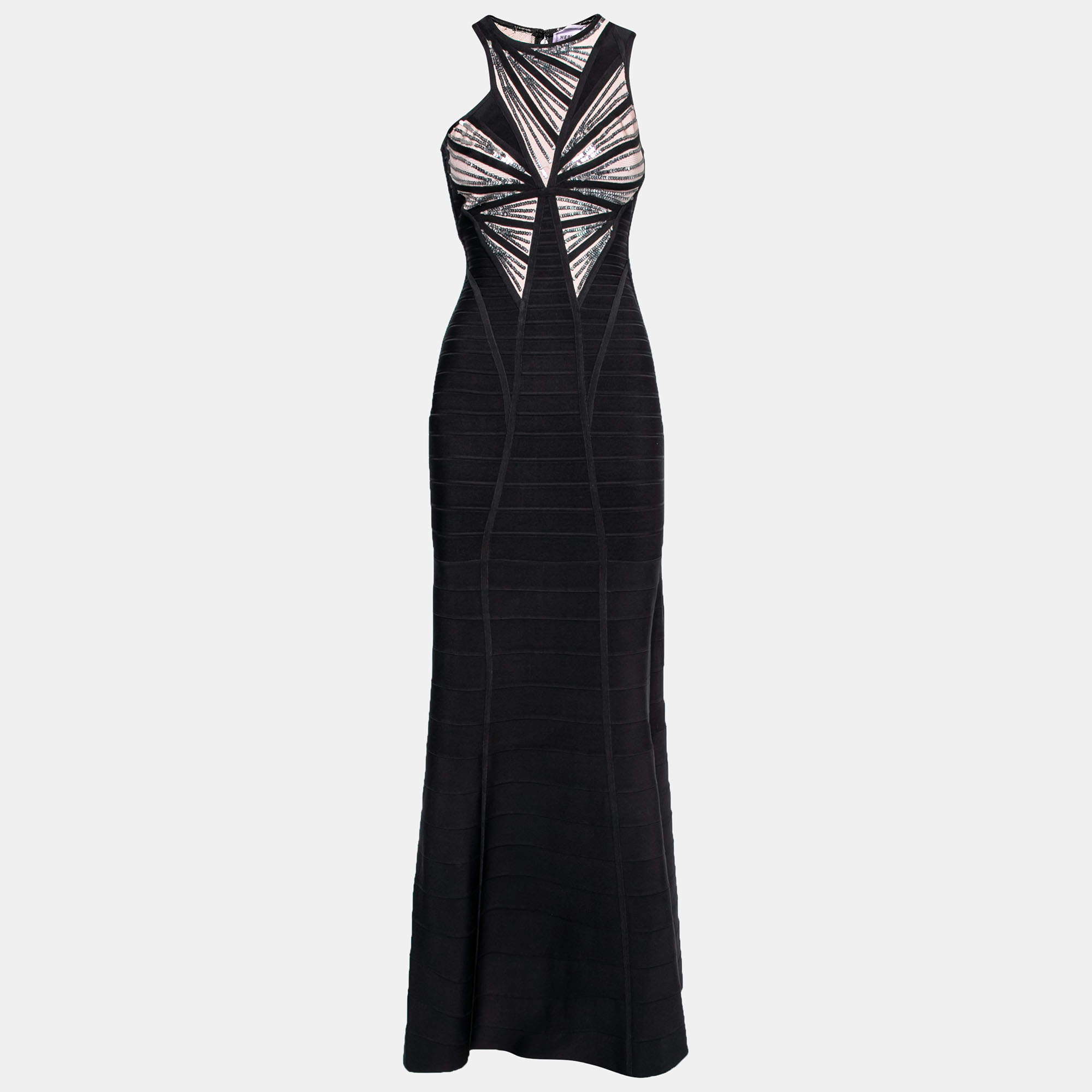 Herve Leger Black Bandage Sequin Embellished Halle Bodycon Gown XS