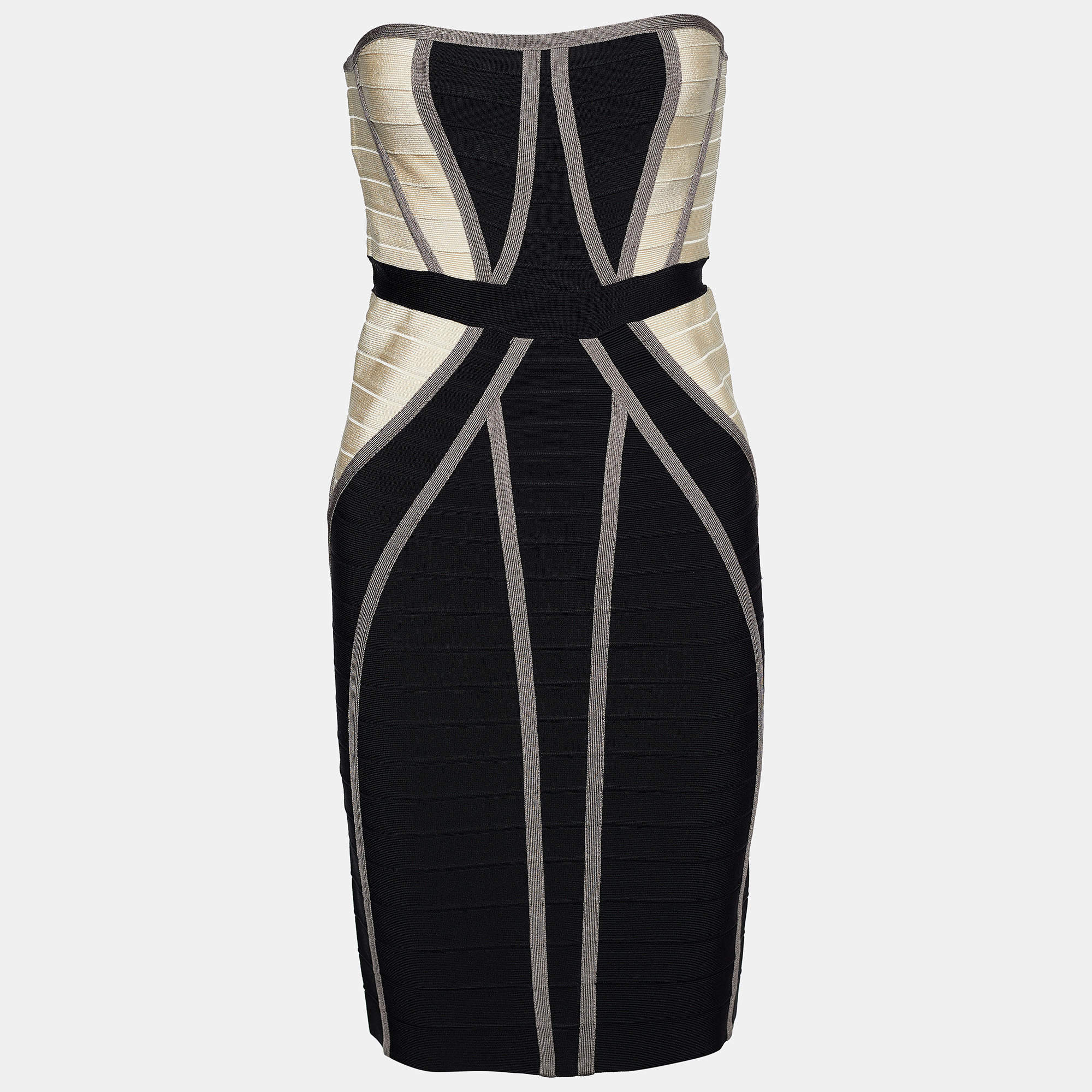 Herve Leger Monochrome Colorblock Knit Frederique Strapless Dress M
