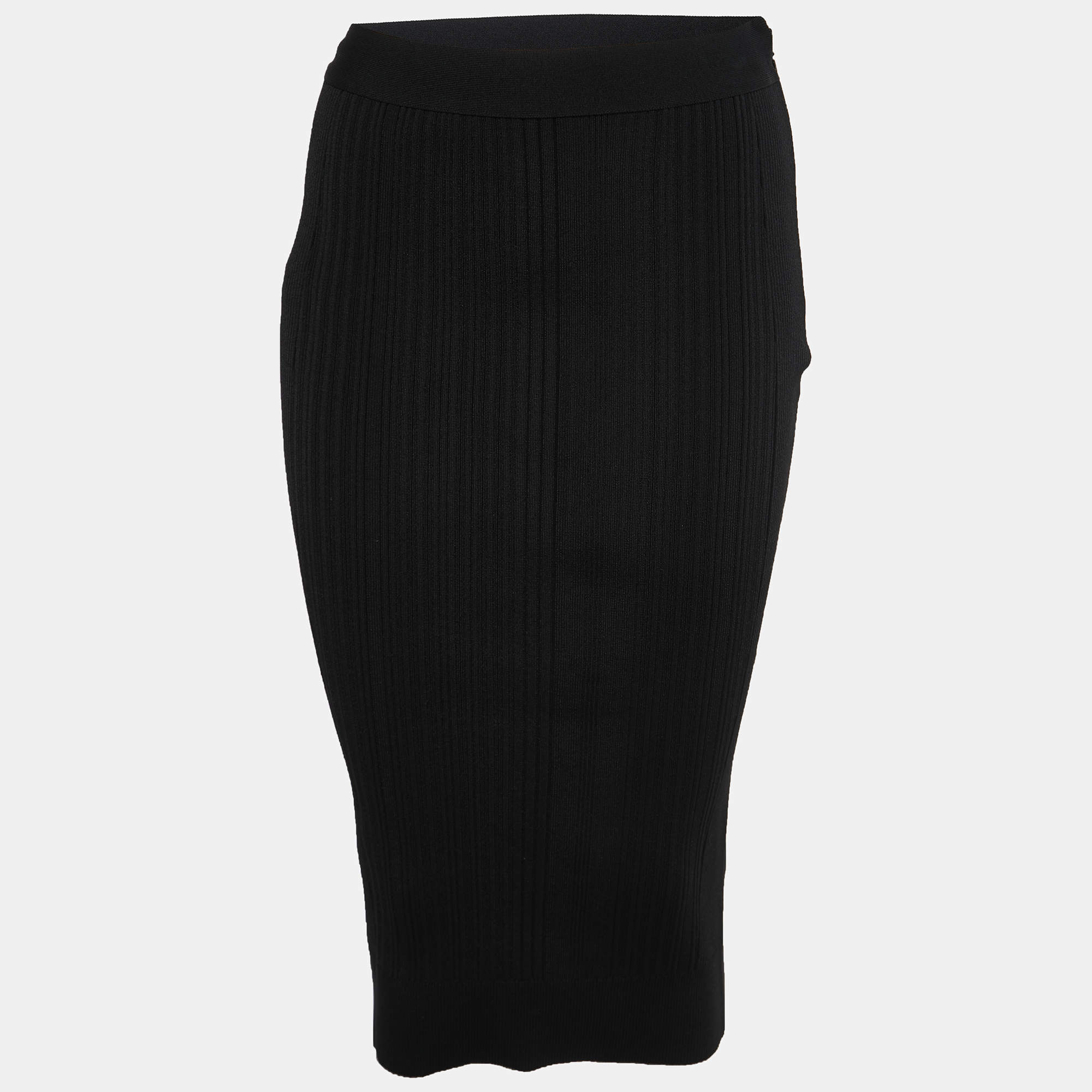 Pre Owned Herve Leger Black Ribbed Knit Pencil Skirt S