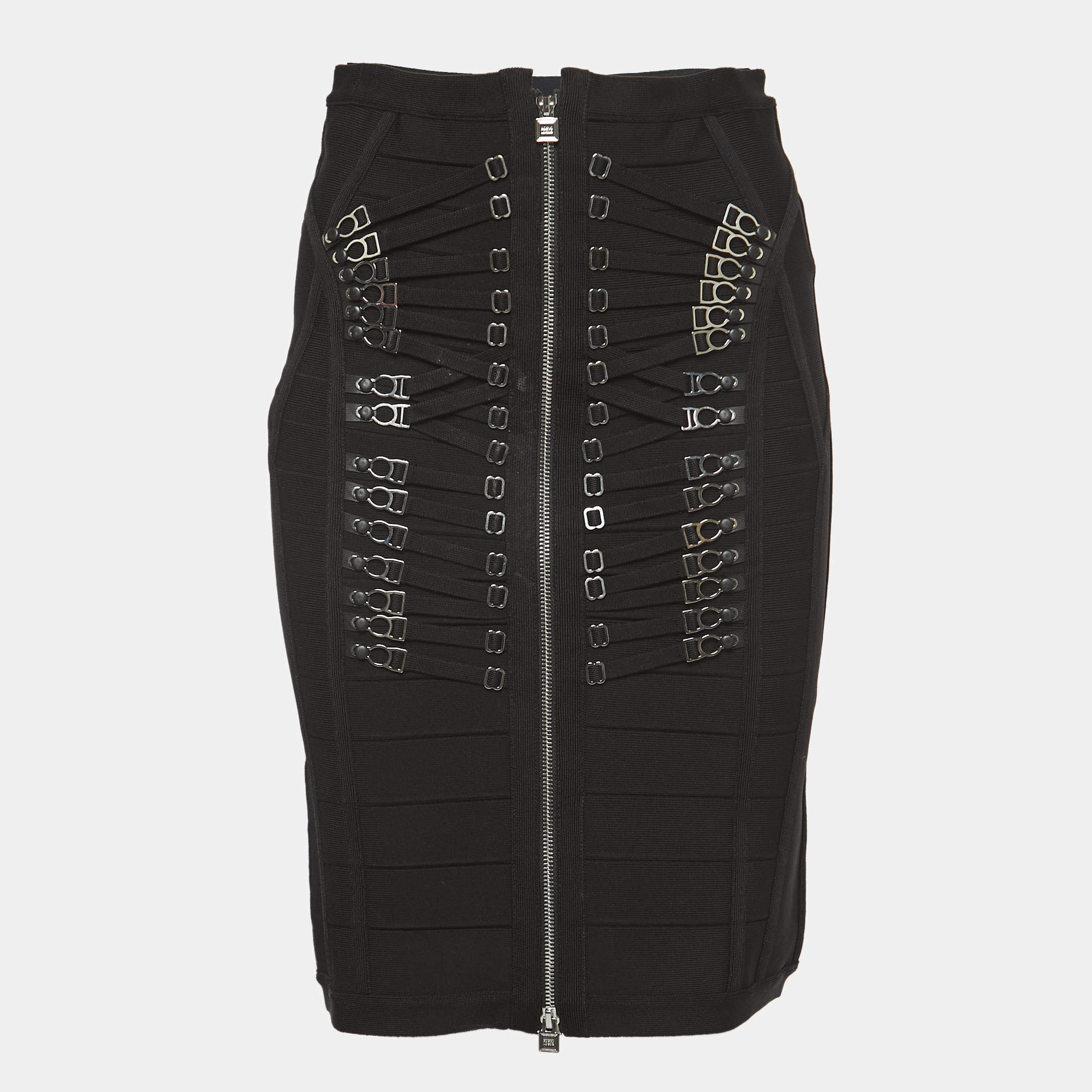 Herve Leger Black Knit Lace-Up Detail Mini Skirt M