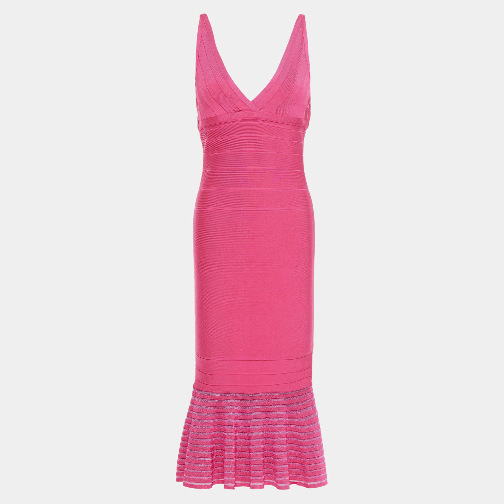 Herve Leger Pink Bandage Knit Midi Dress M