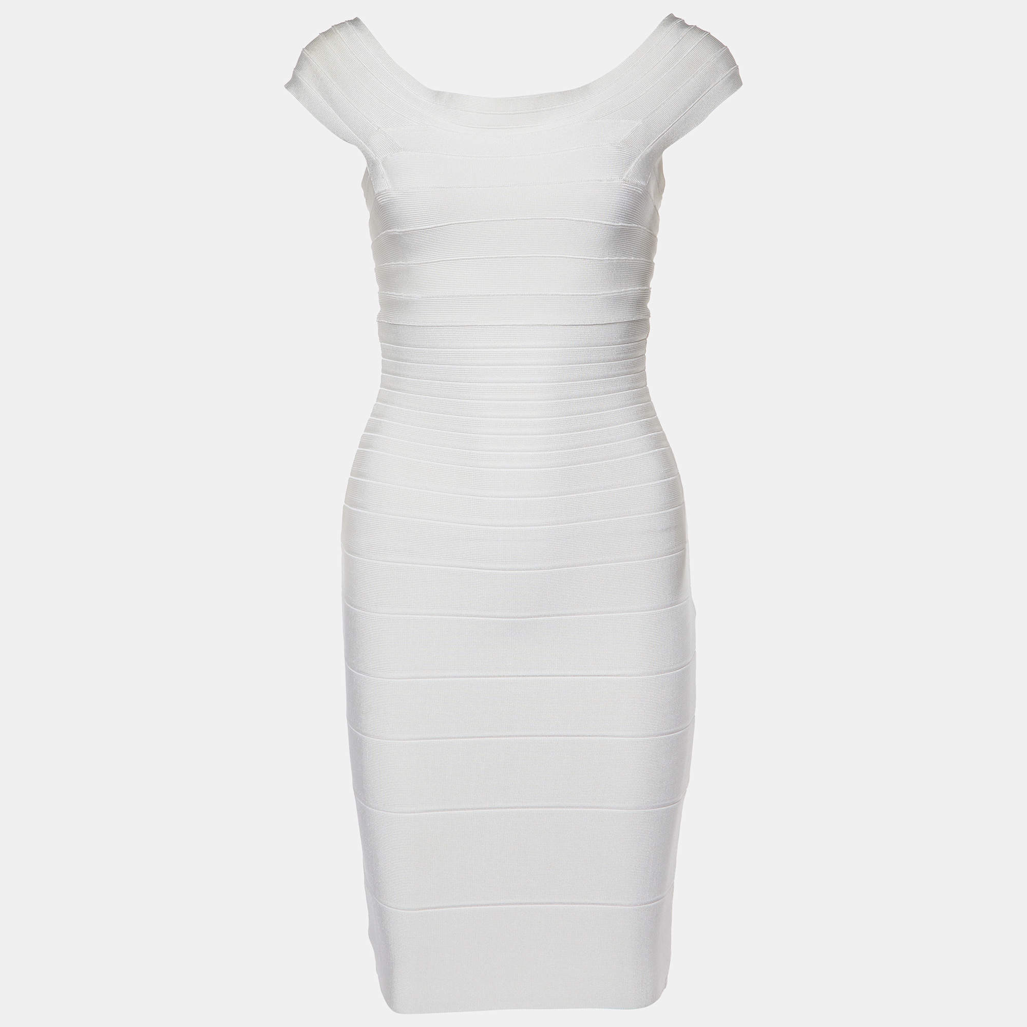 Pre Owned Herve Leger Off-White Jersey Bandage Short Dress S
