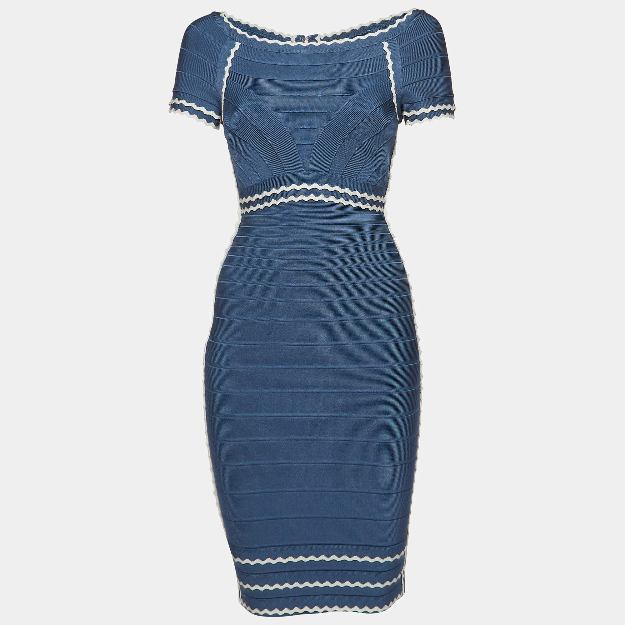Pre Owned Herve Leger Blue Bandage Jersey Short Dress S