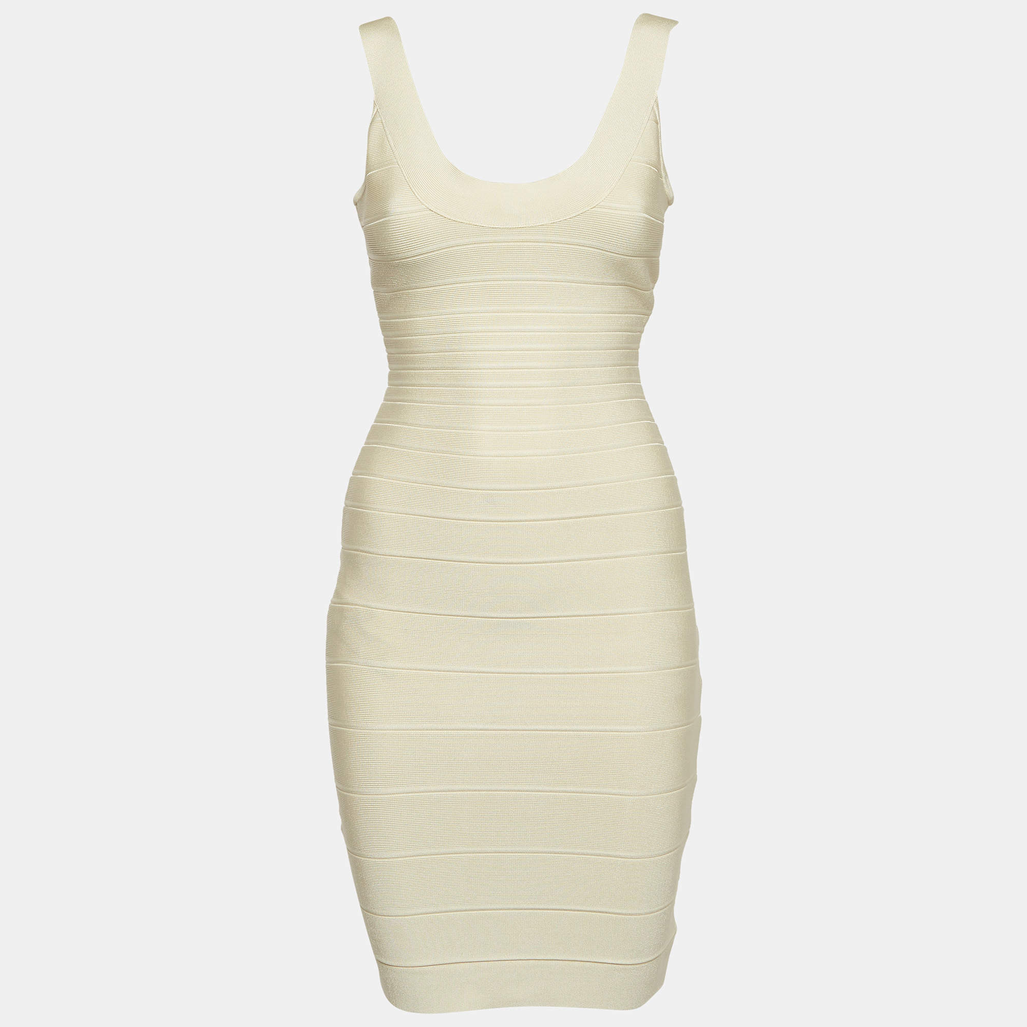 Pre Owned Herve Leger Cream Jersey Sleeveless Bandage Dress S