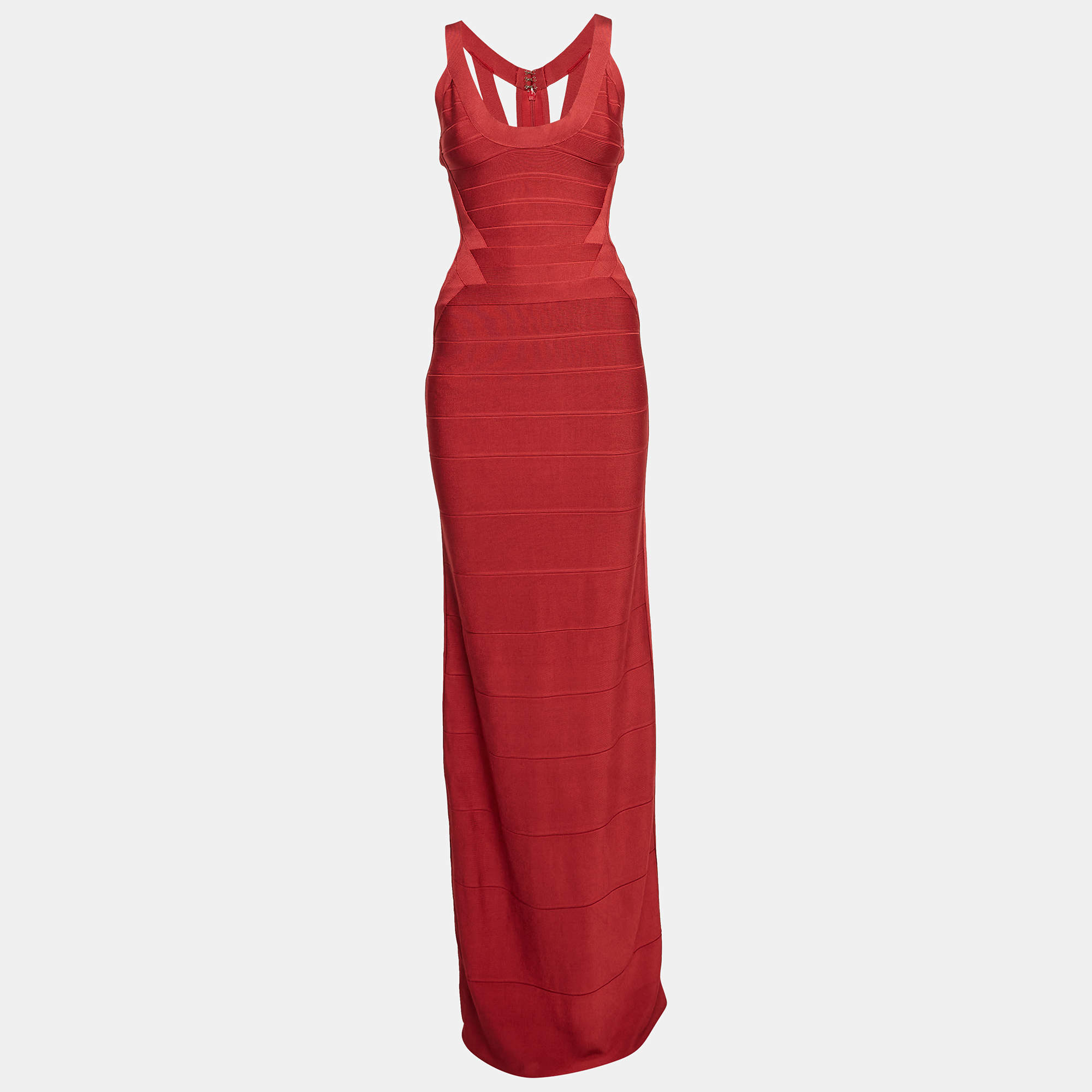 Herve Leger Scarlet Red Jersey Sleeveless Bandage Dress S