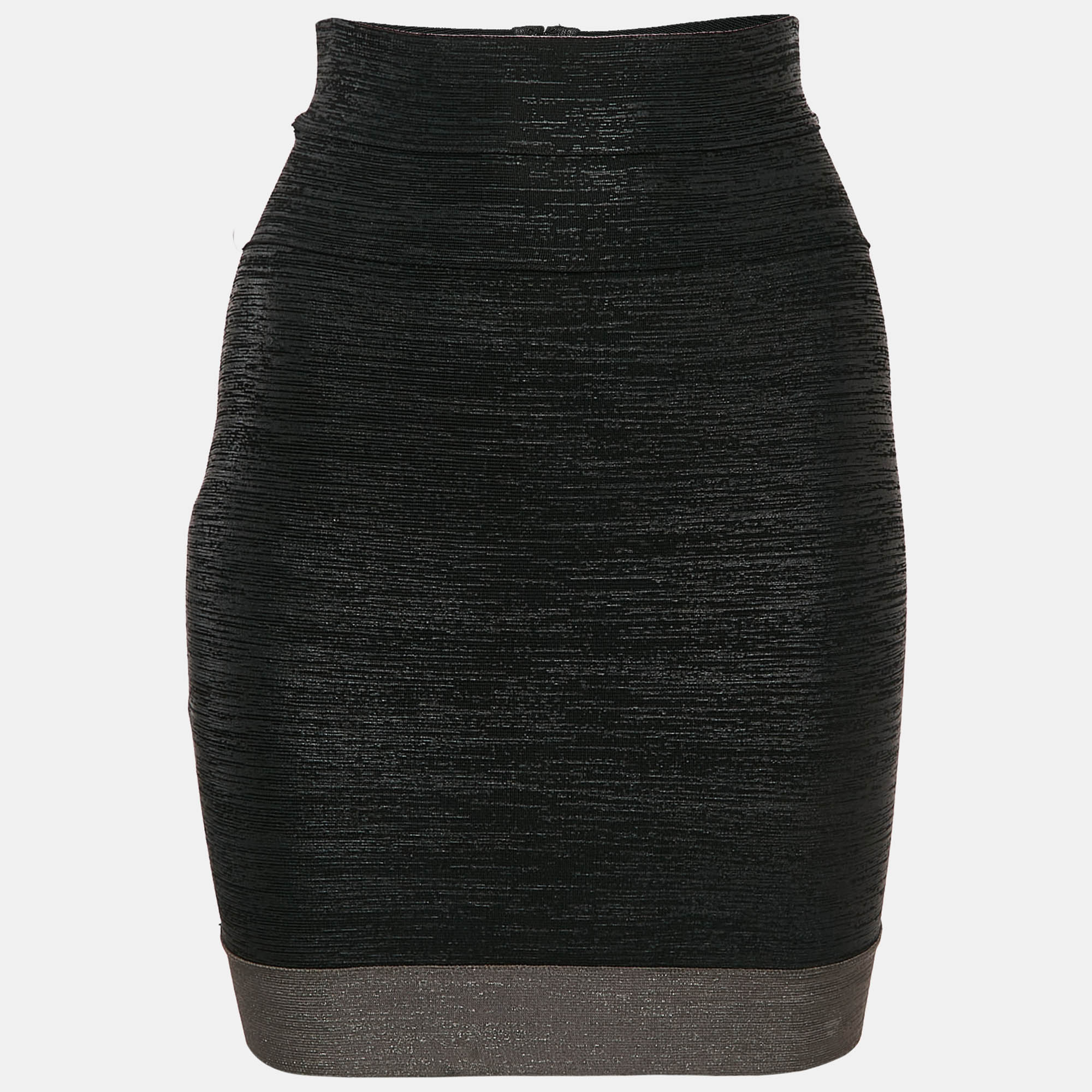 Pre Owned Herve Leger Black Coated Bandage Knit Mini Skirt XS