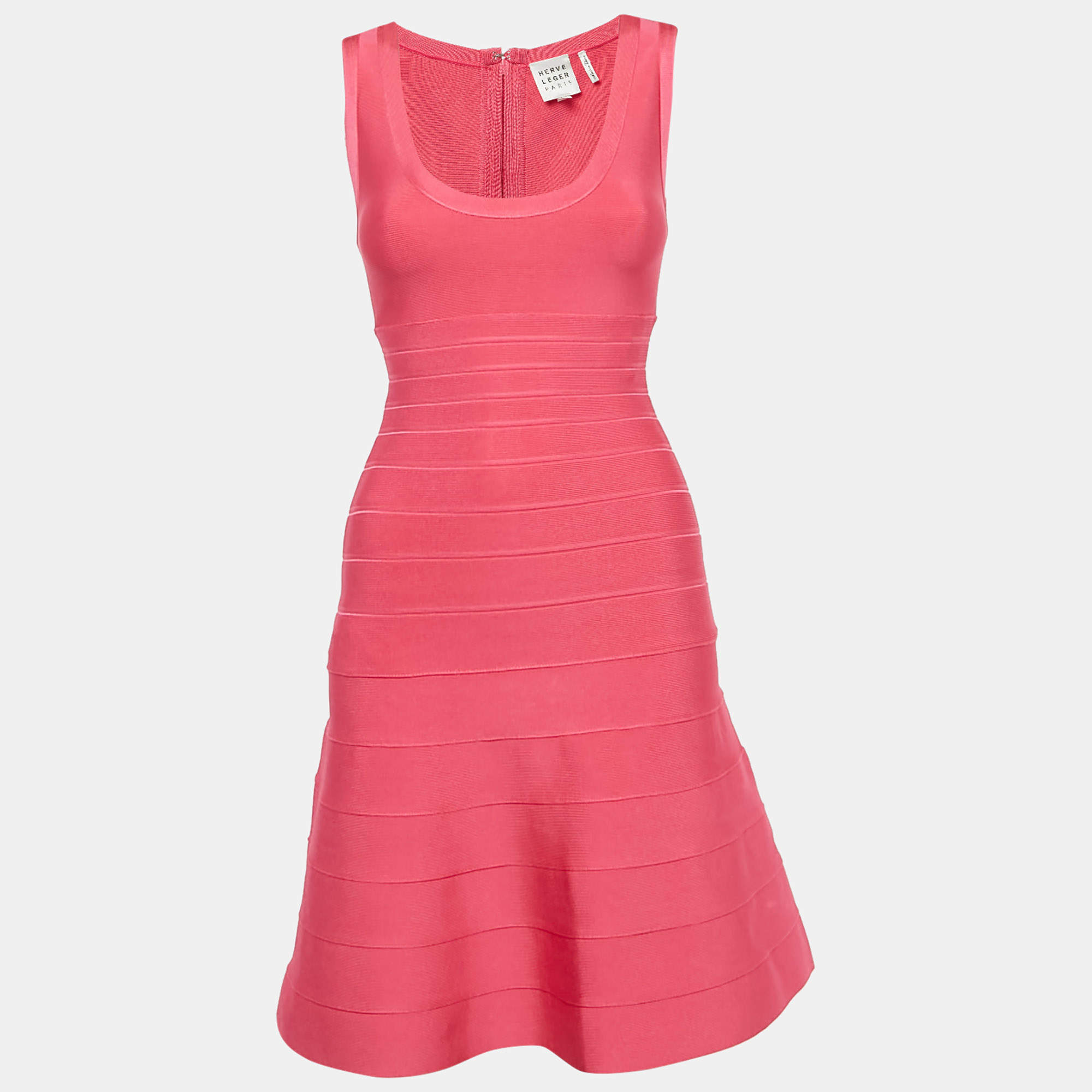 Pre Owned Herve Leger Fuchsia Pink Knit Sleeveless Bandage Dress S