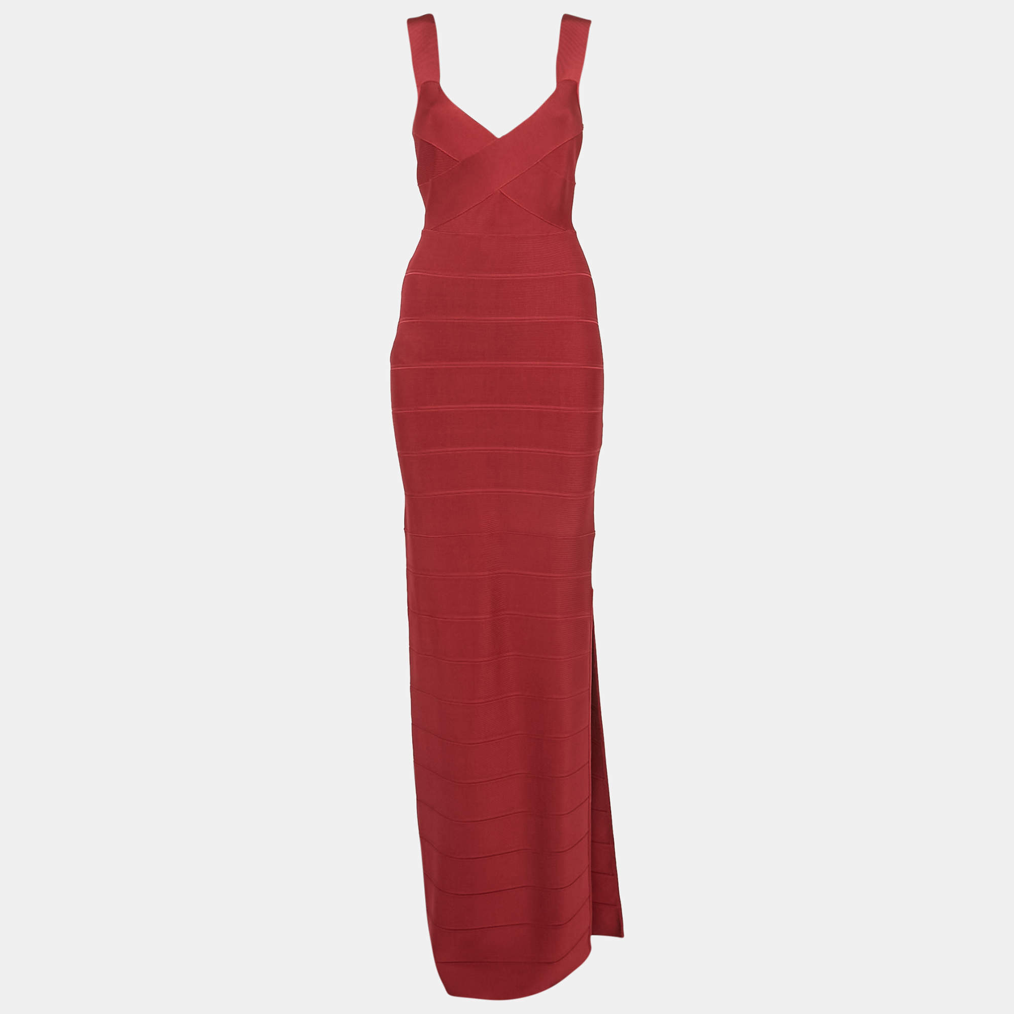 Herve Leger Pink Bandage Knit Cross Front Bodycon Maxi Dress M