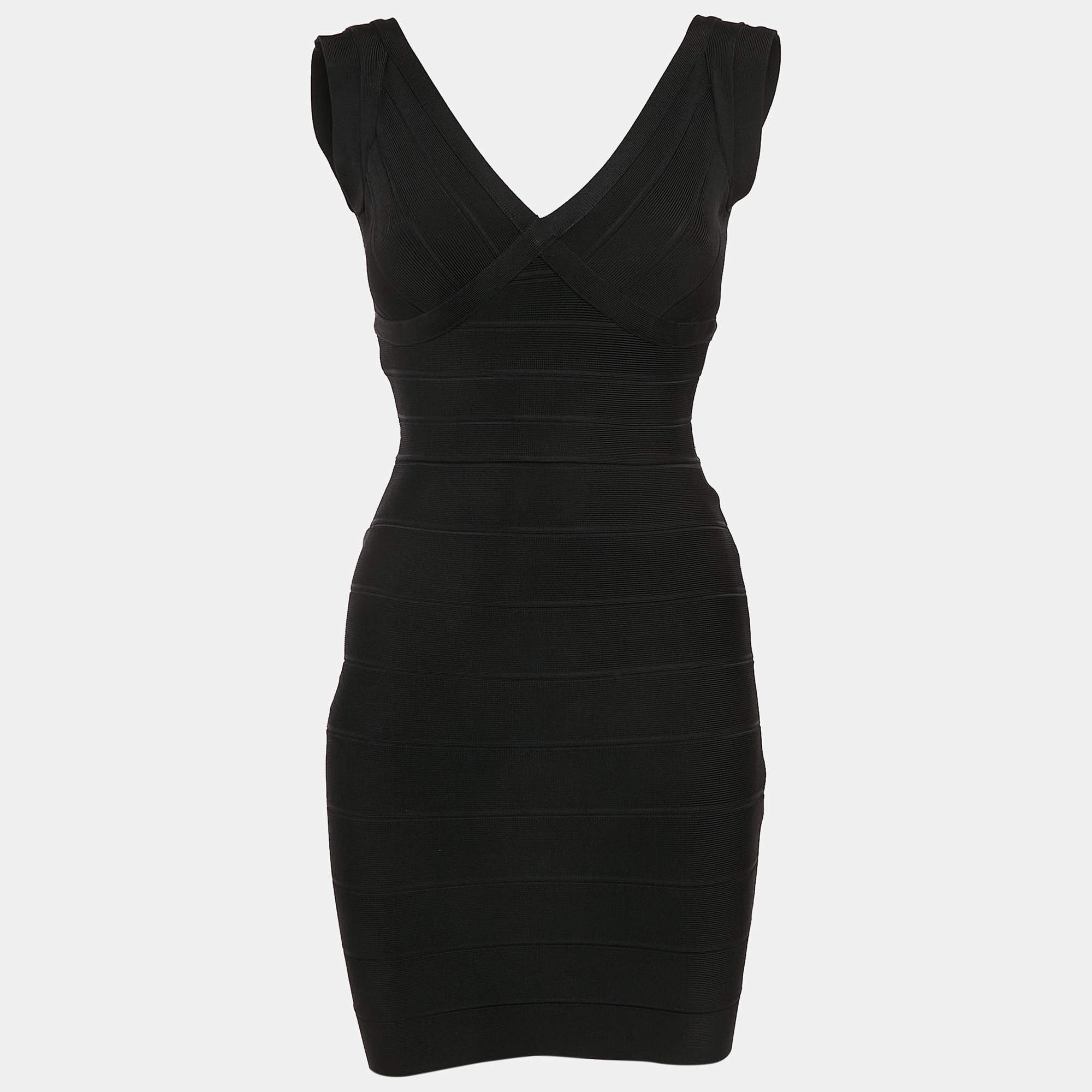 Herve Leger Black Knit Mini Lane Bandage Dress XS