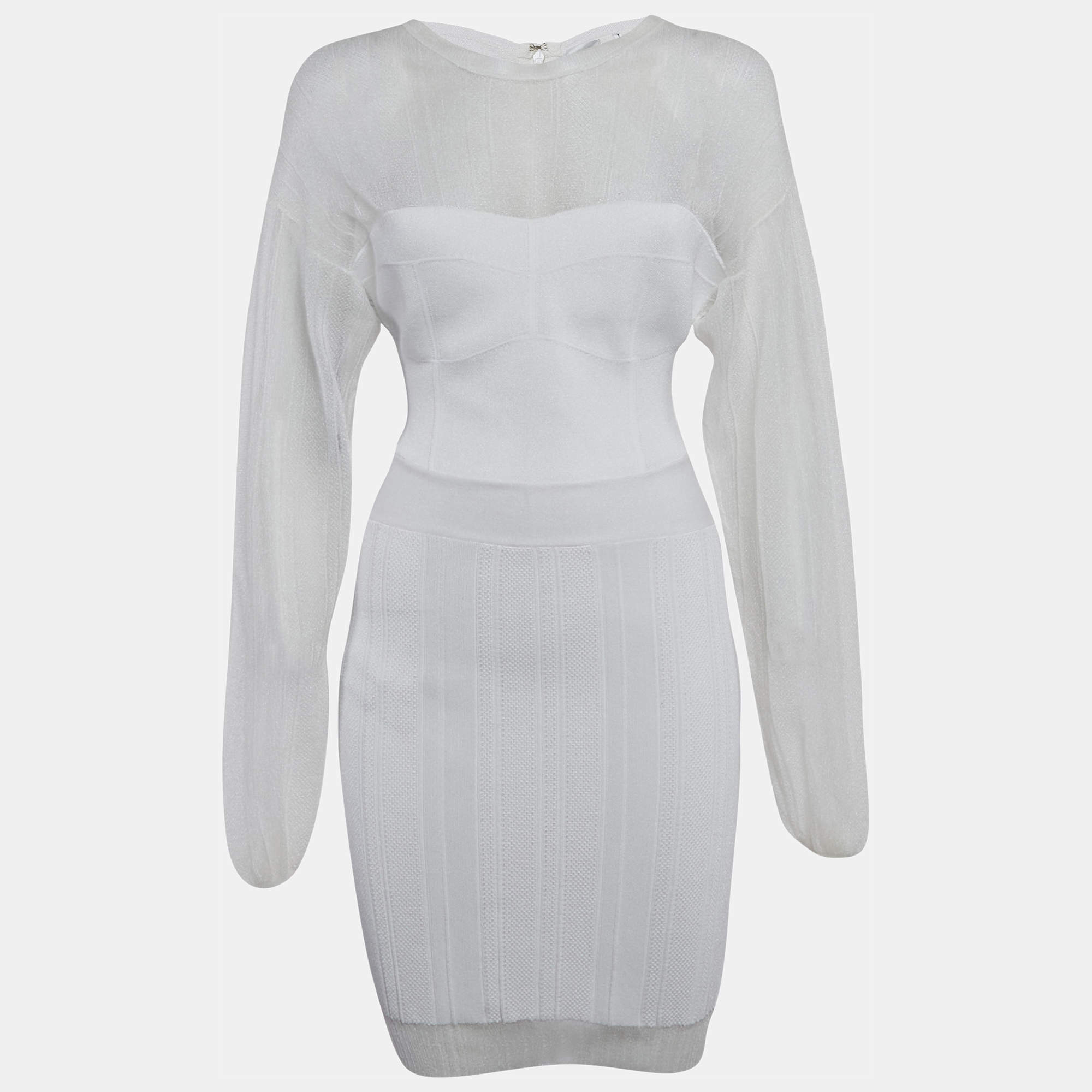 مملوكة مسبقًا فستان هيرفي ليجي أبيض جيرسي أكمام طويلة قصير مقاس صغير - سمول