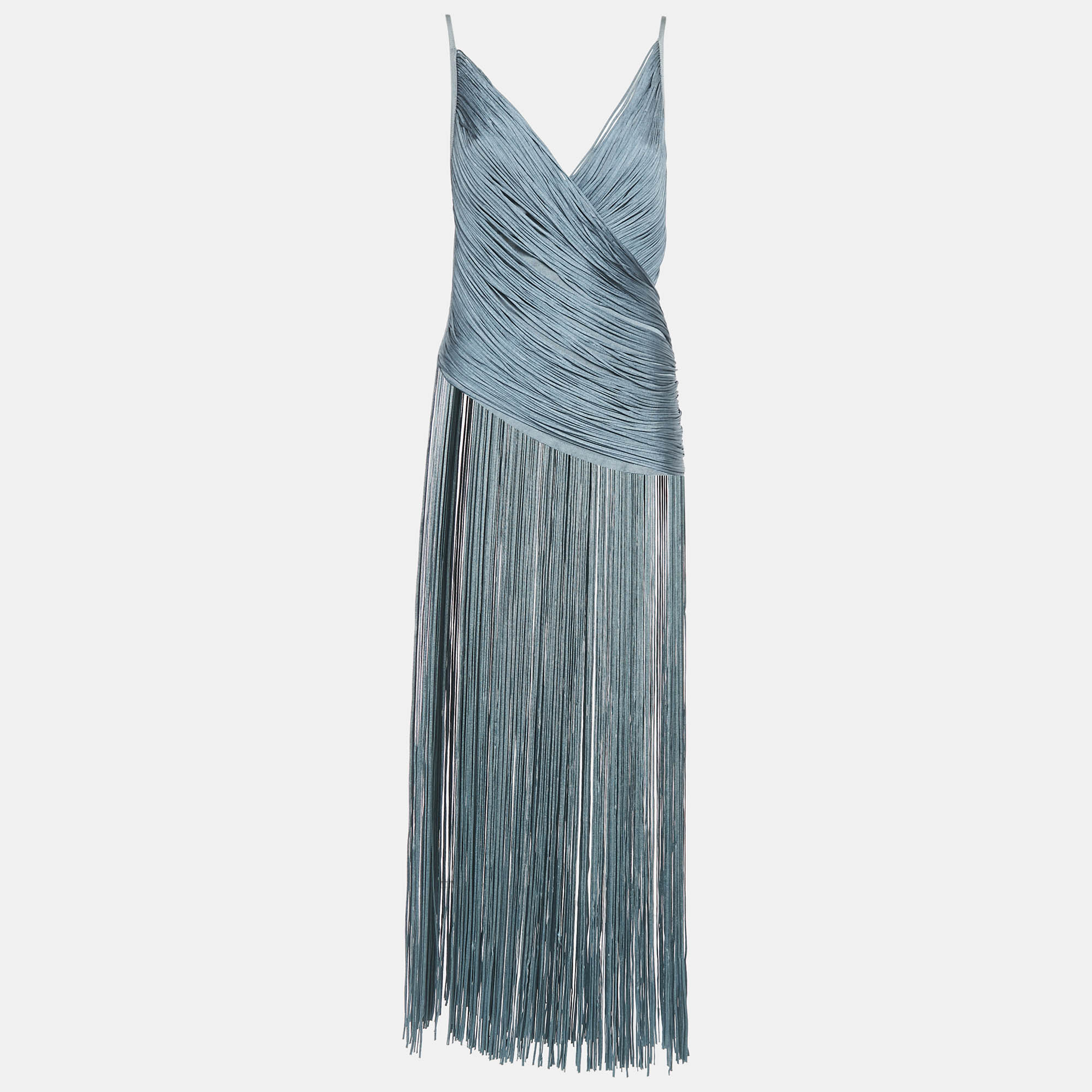 Herve Leger Blue Knit Tasseled Maxi Dress S
