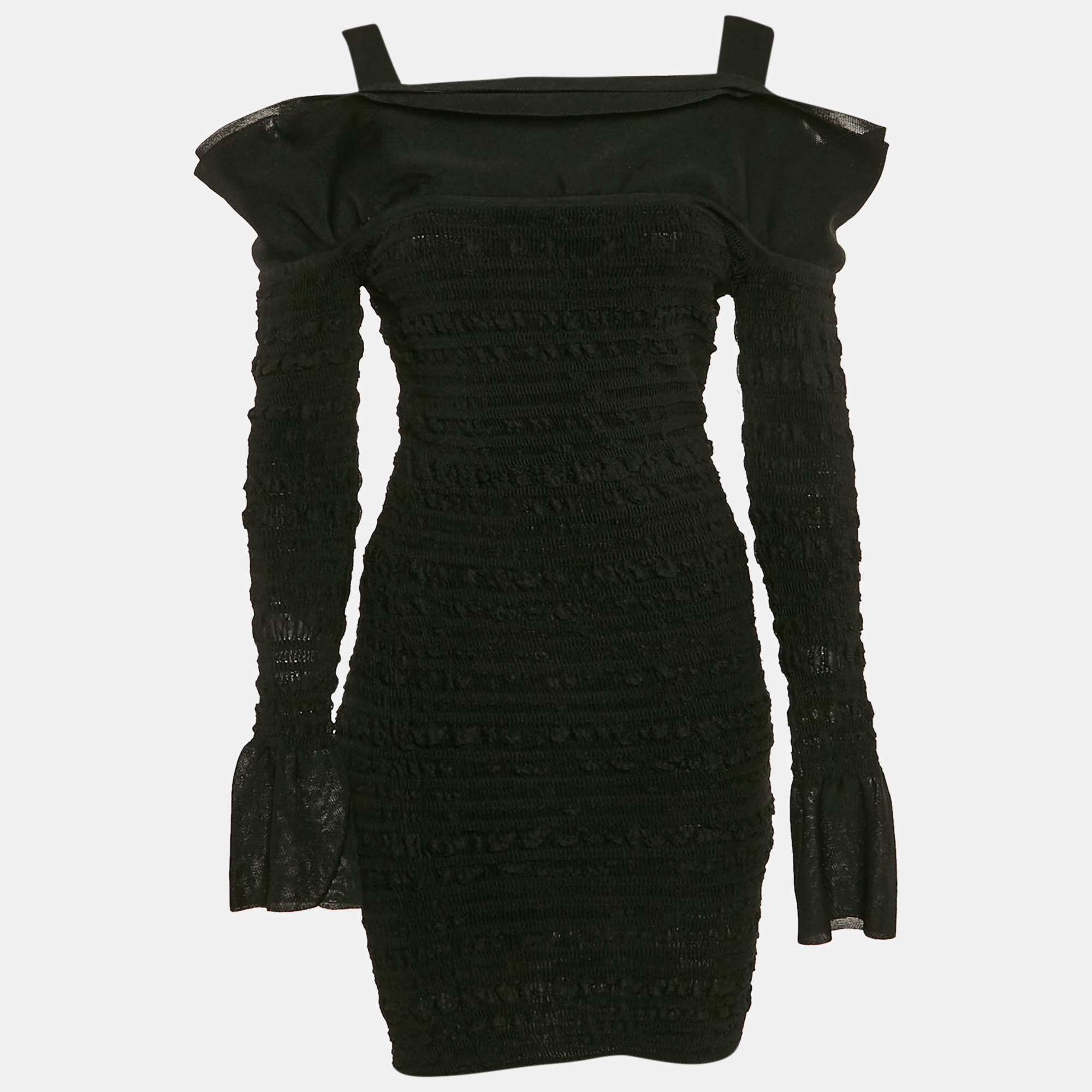 Herve Leger Black Patterned Knit Sleeveless Mini Dress S