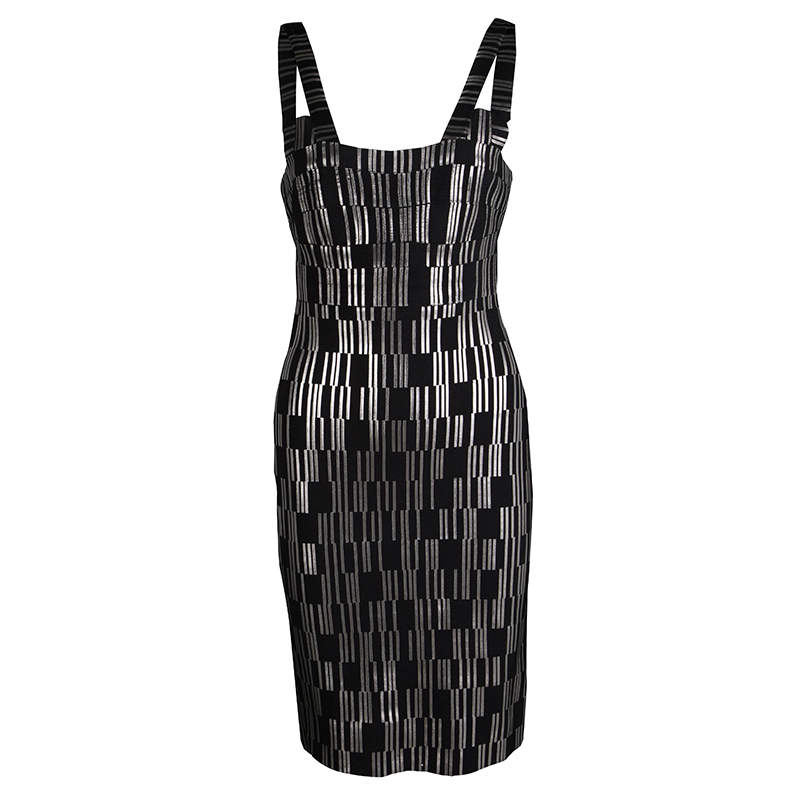 Pre Owned Herve Leger Black Foil Printed Jasmine Bandage Dress M