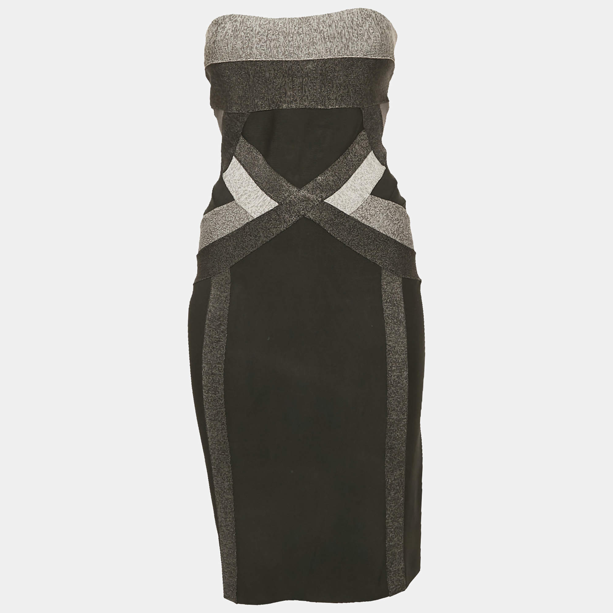 مملوكة مسبقًا Herve Leger Black Knit Strapless Bodycon Dress M