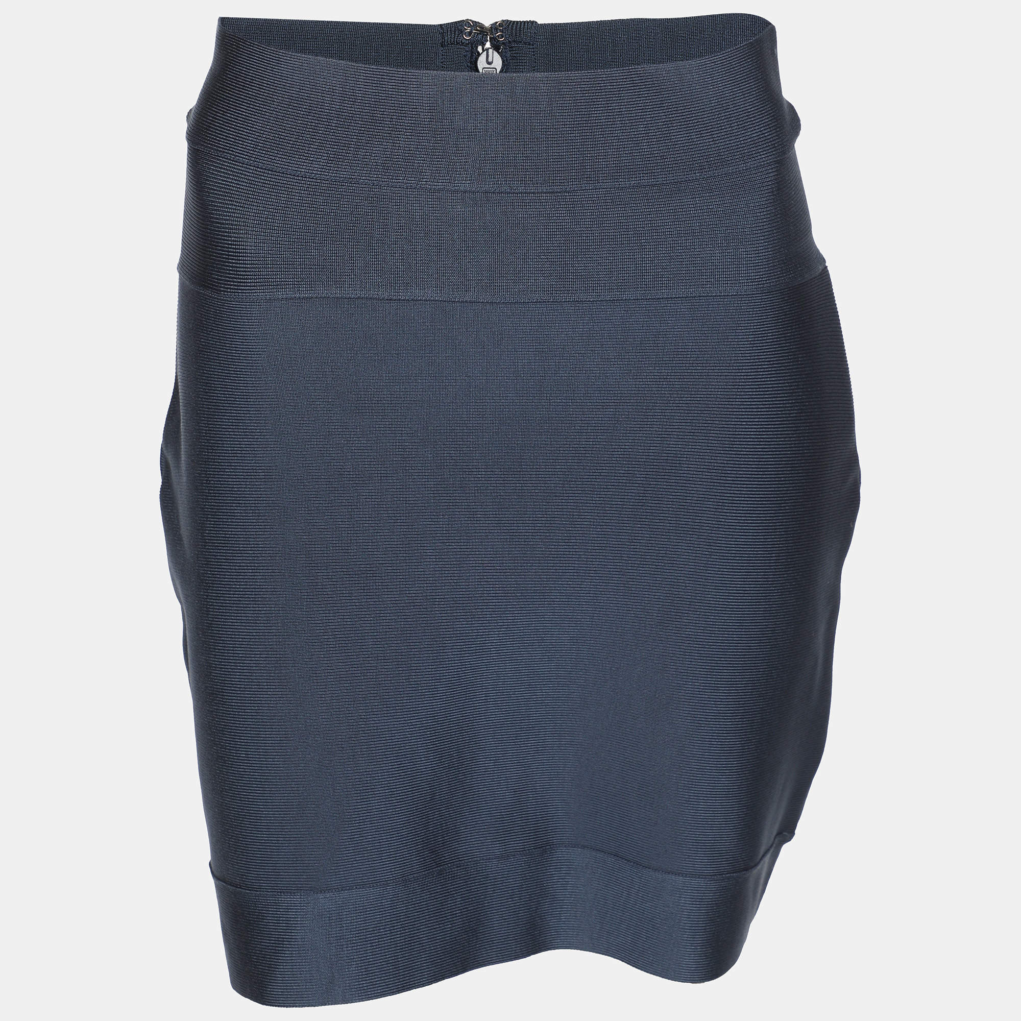 Pre Owned Herve Leger Blue Knit Mini Skirt M