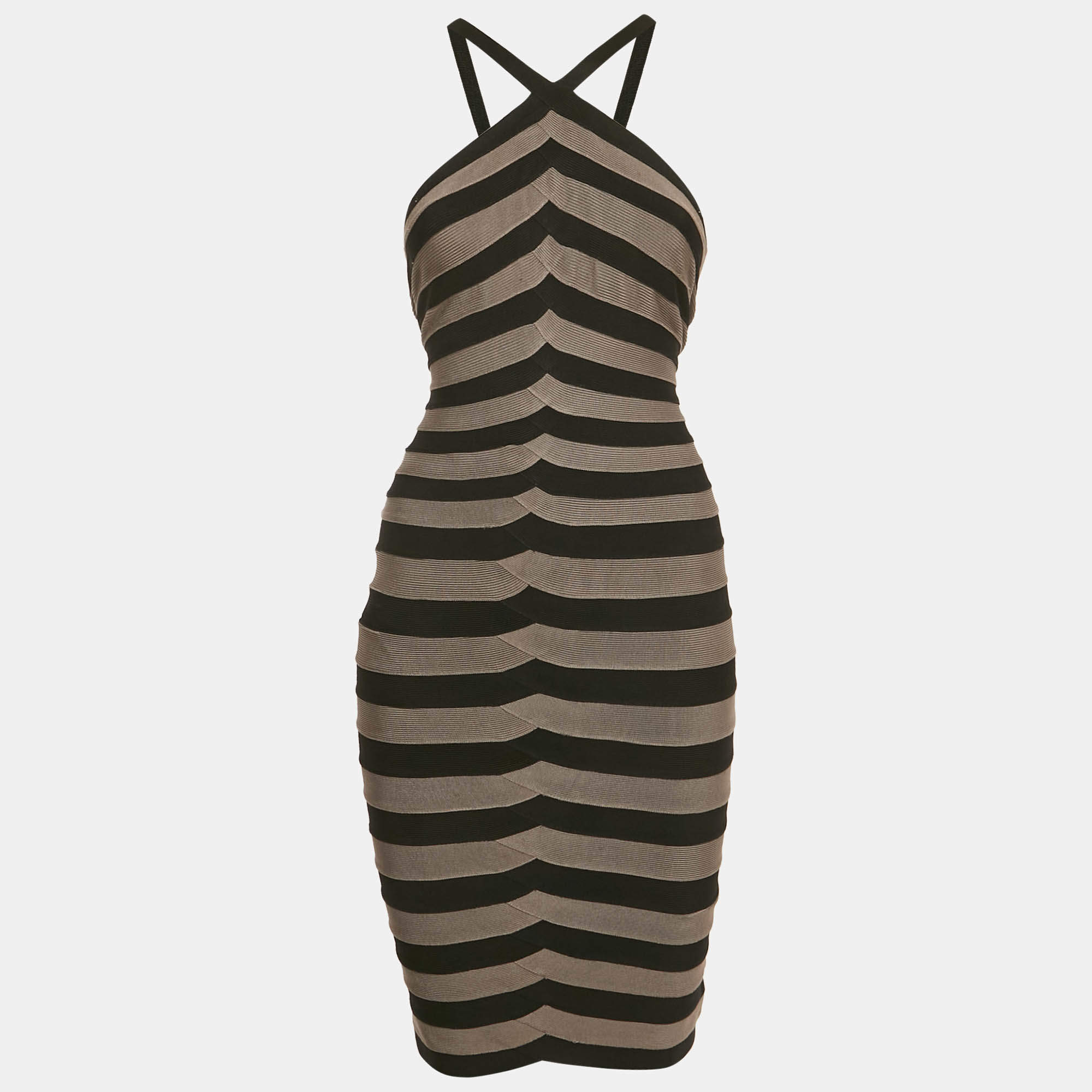 Pre Owned فستان هيرفي ليجي بدون أكمام بني أسود تريكو مقاس صغير