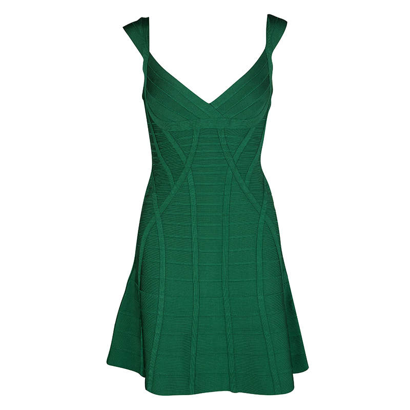 Herve Leger Pine Green Fit and Flare Sleeveless Mayra Dress M Herve ...