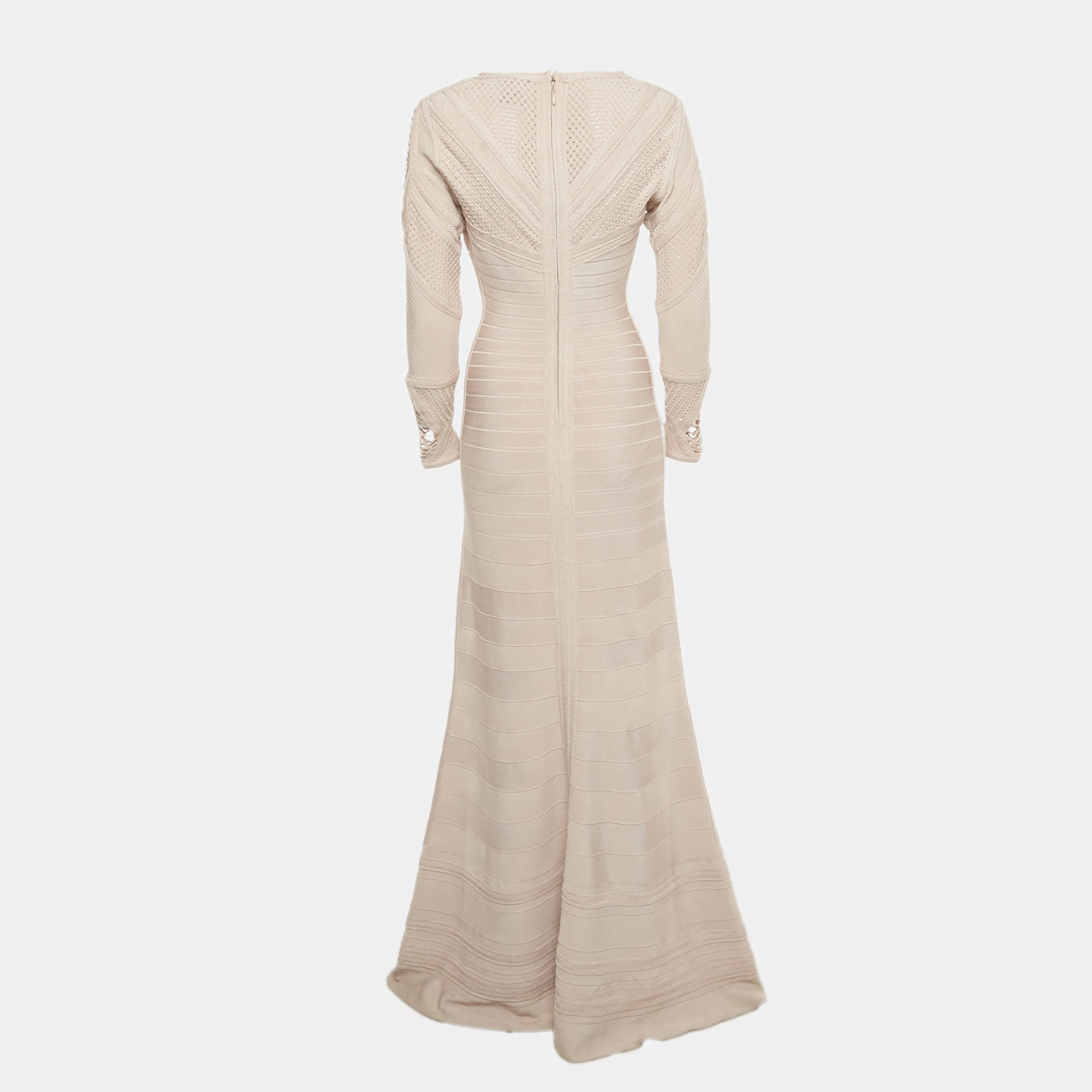 Herve Leger Beige Fringed Sleeveless Bandage Dress S Herve Leger | TLC