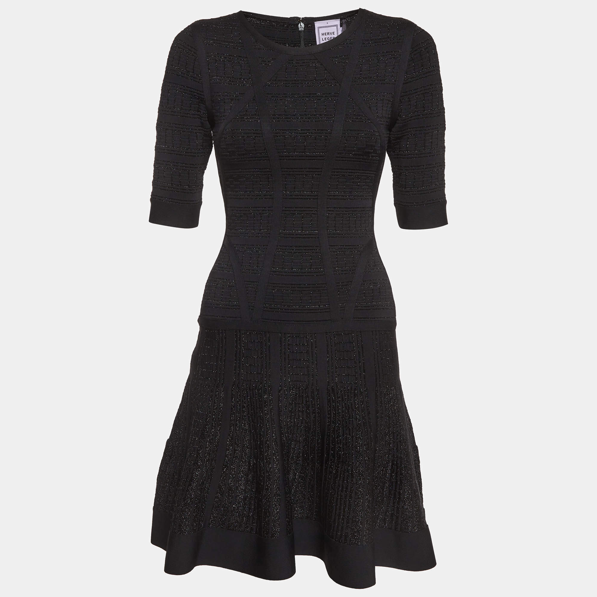 مملوكة مسبقًا Herve Leger Black Lurex Knit Clara Dress S