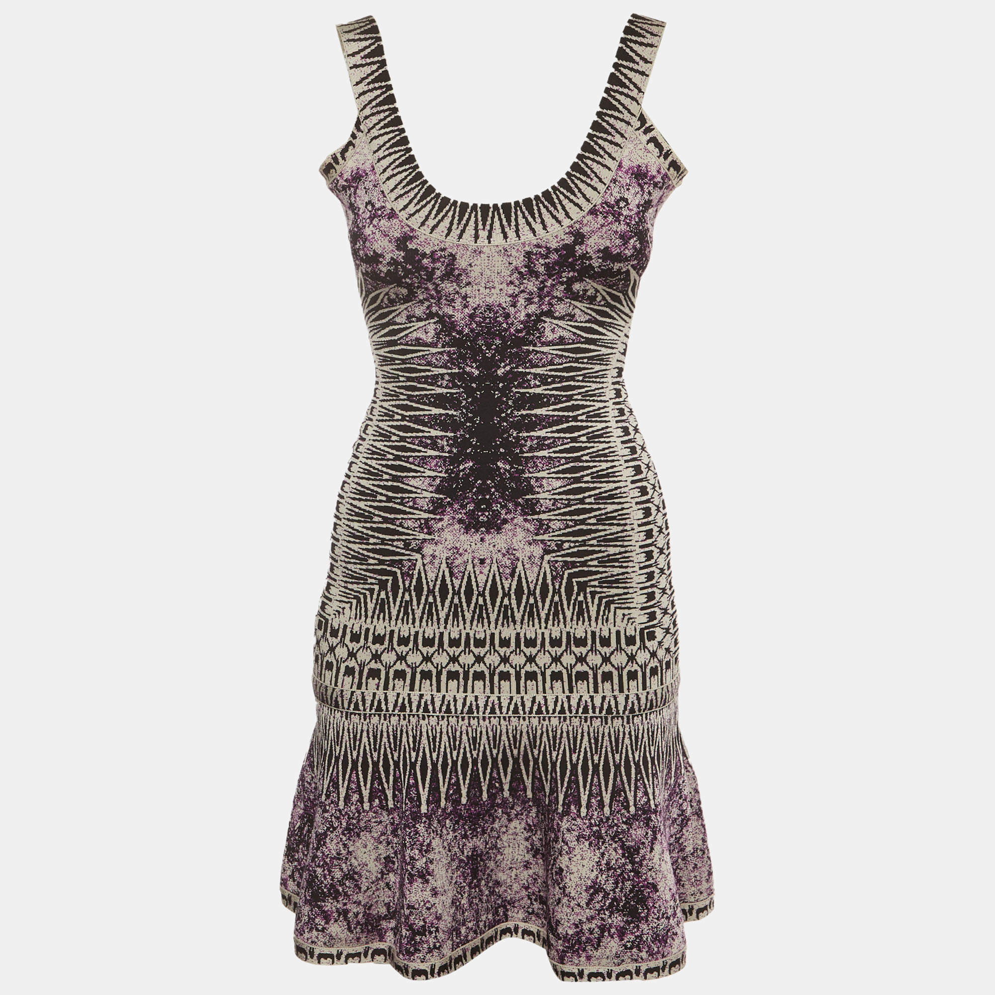 Pre Owned Hervé Léger Purple Jacquard Knit Ivana Bandage Dress XS