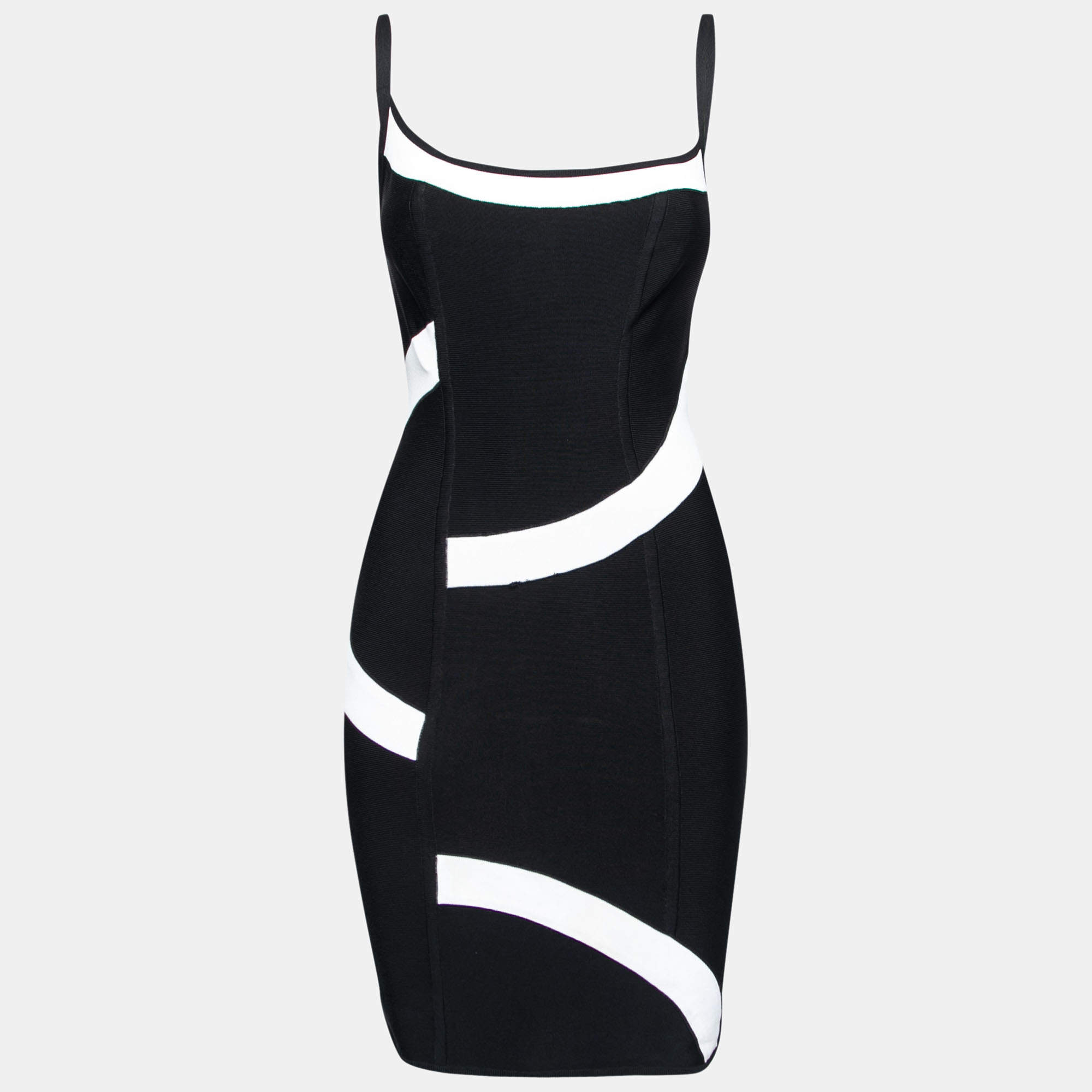 Herve Leger Monochrome Patterned Knit Sleeveless Bandage Dress S