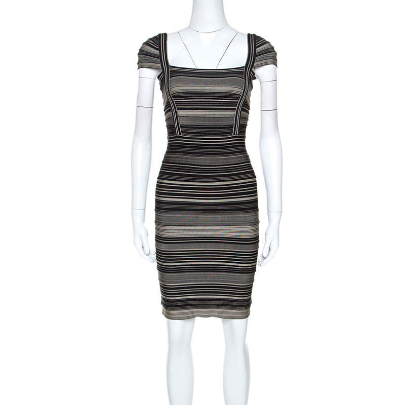 herve leger striped bandage dress