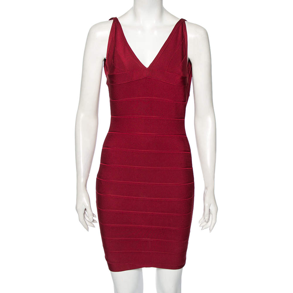 Herve Leger Burgundy Lauren Bandage Cocktail Dress XS