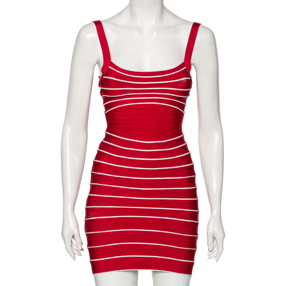 Pre Owned Herve Leger Red Bandage Julietta Bodycon Mini Dress XS