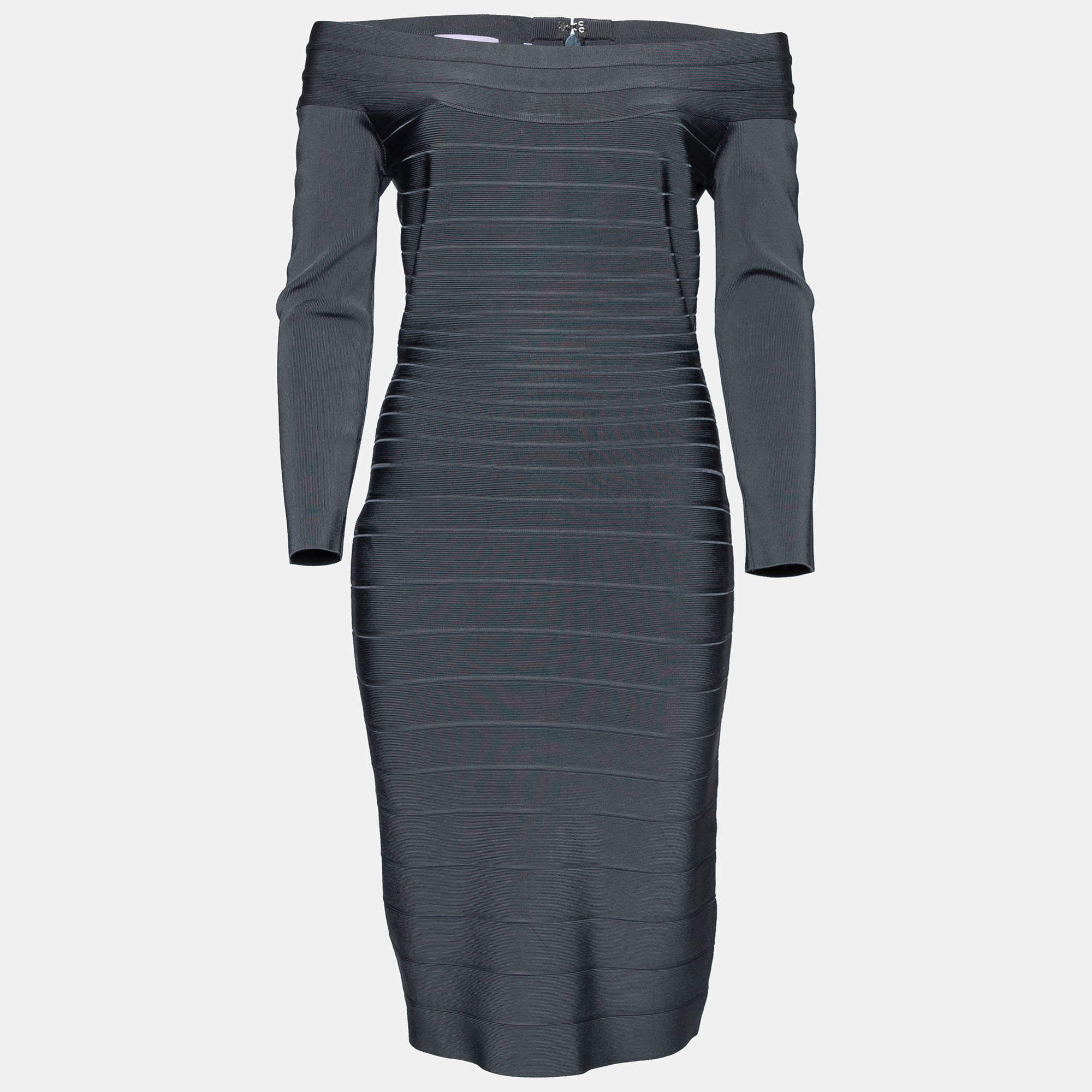 Pre Owned فستان بانديدج هيرفي ليجي كانديس أزرق مخضر داكن أوف شولدر M