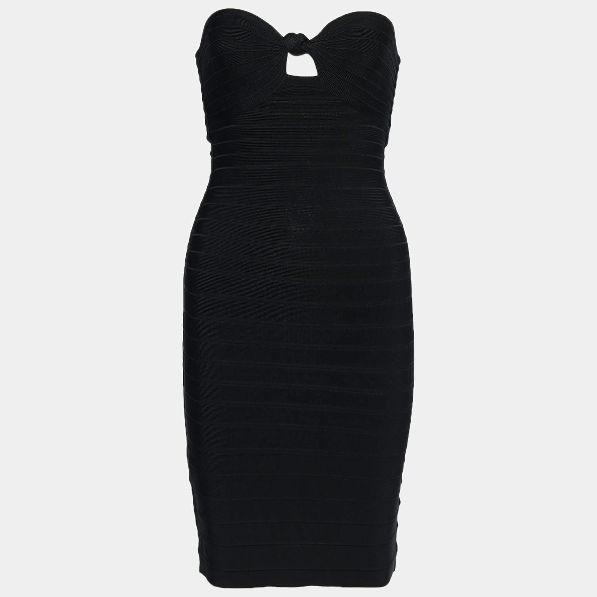 Pre Owned Herve Leger Black Strapless Arabella Bandage Dress XS