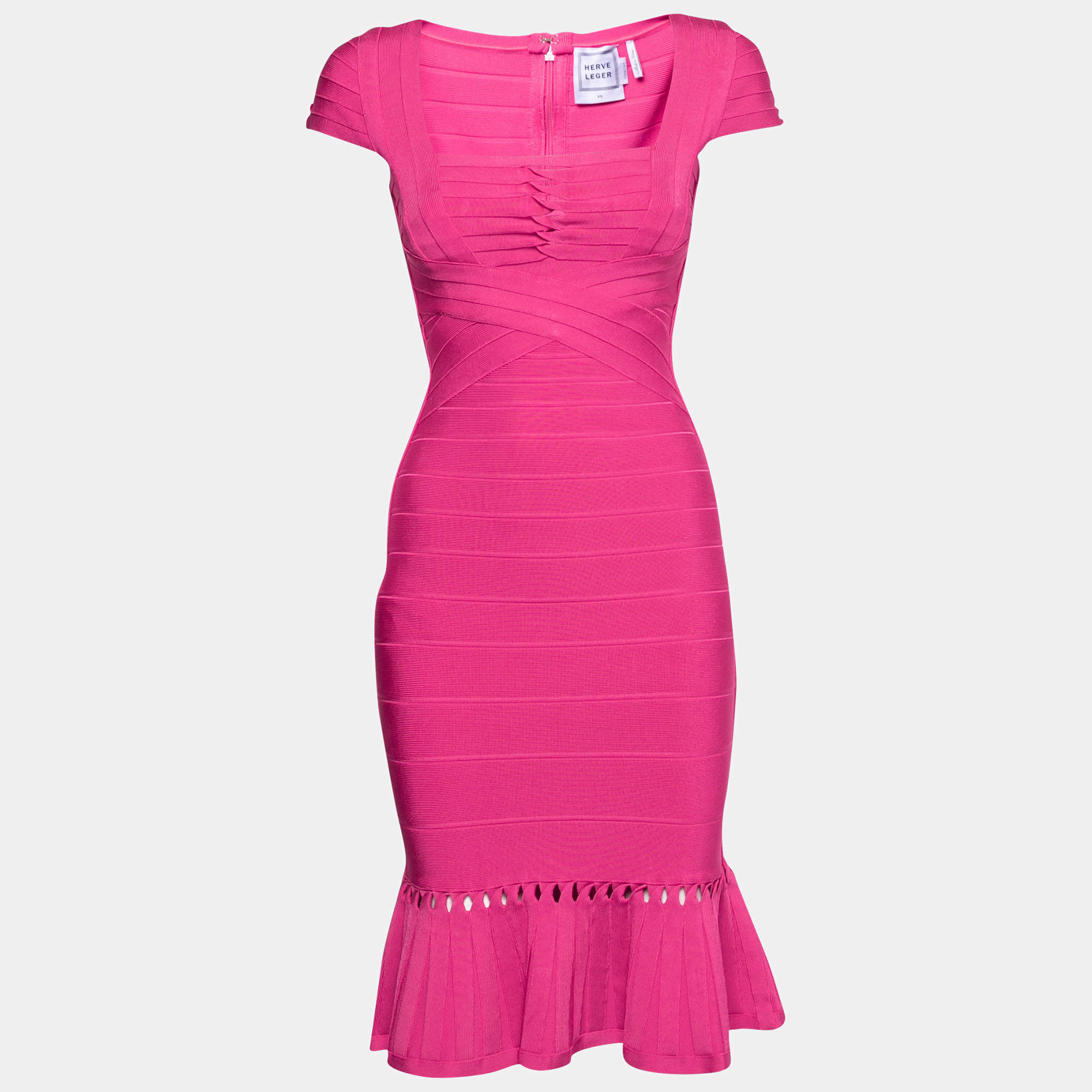 Herve Leger Pink Bandage Cap Sleeve Muriel Bodycon Dress XS