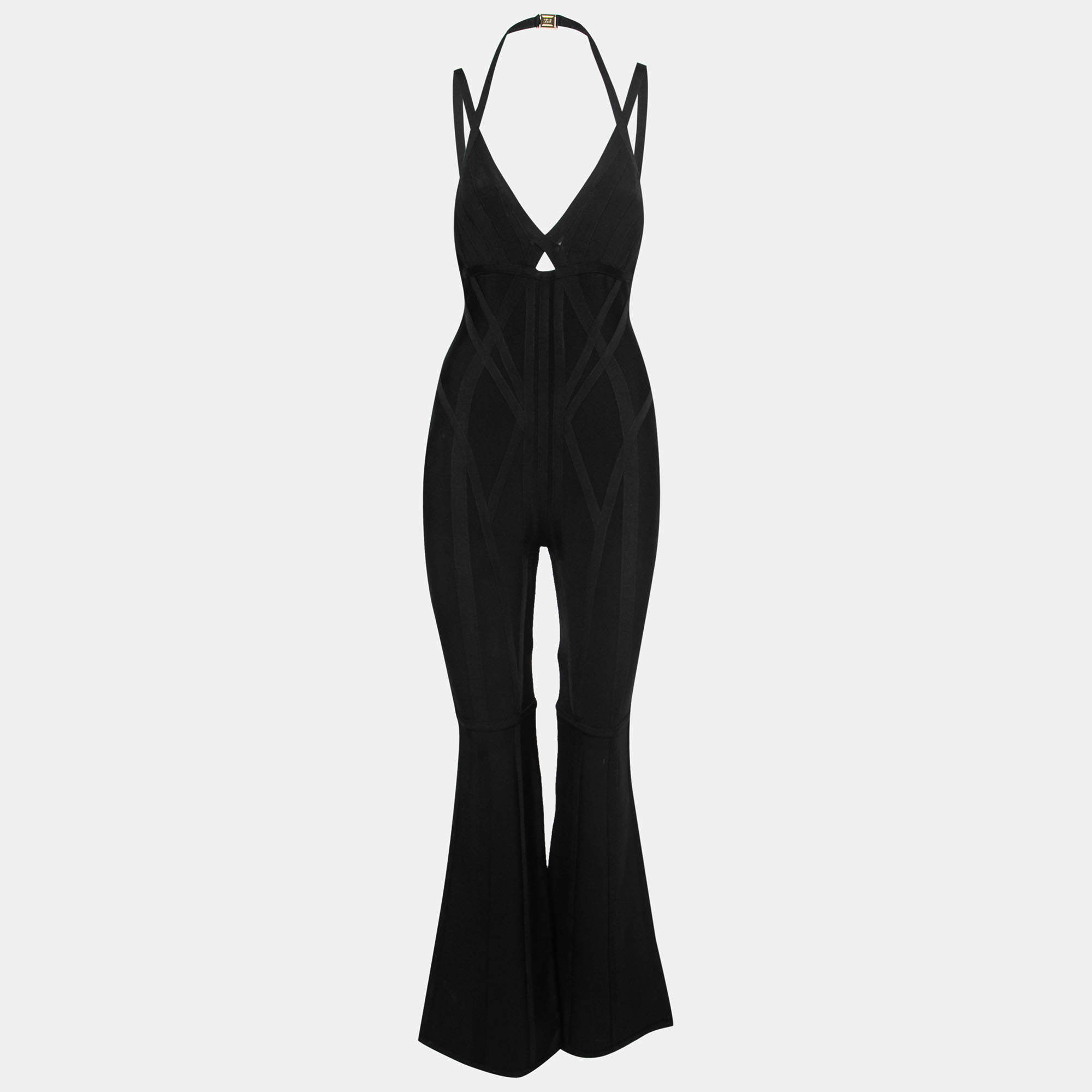 Herve Leger by Max Azria Black Stretch Knit Jumpsuit XS