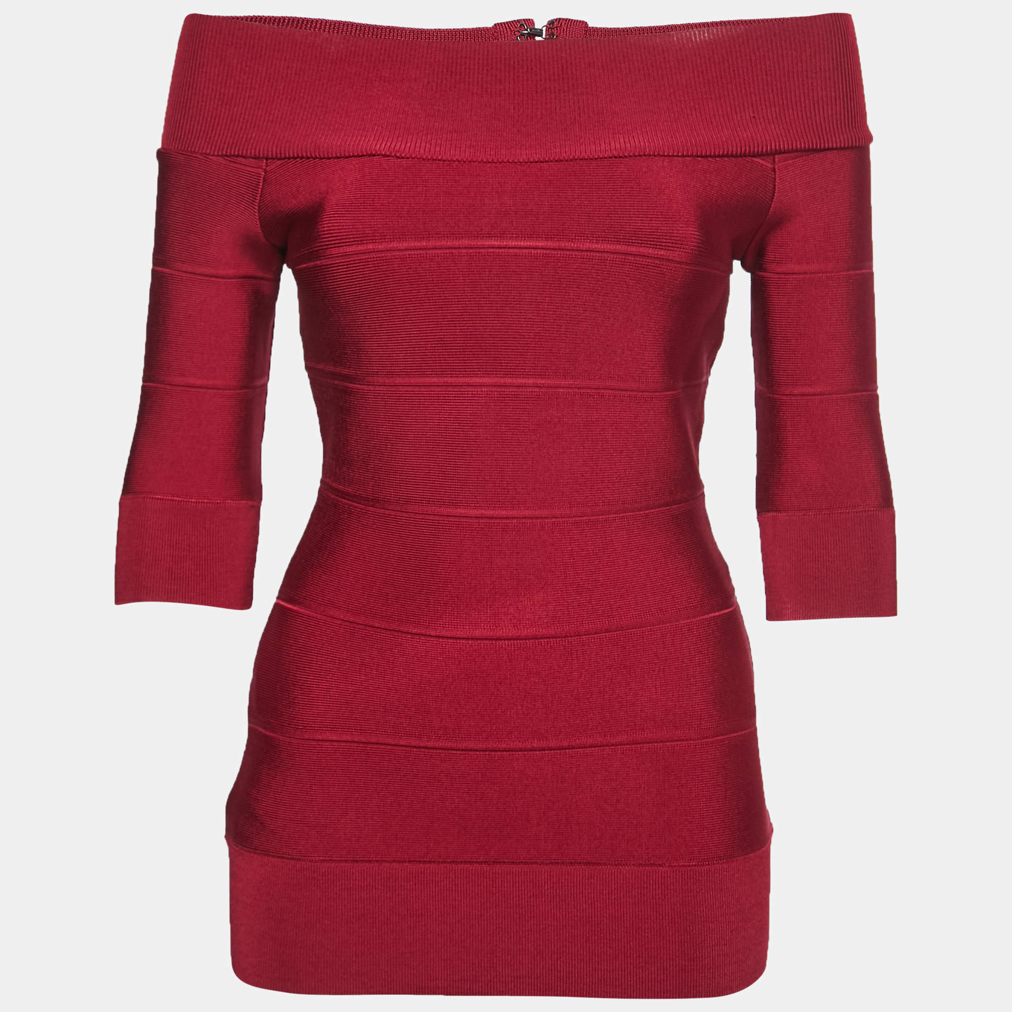 Herve Leger Burgundy Stretch Knit Bandage Top S