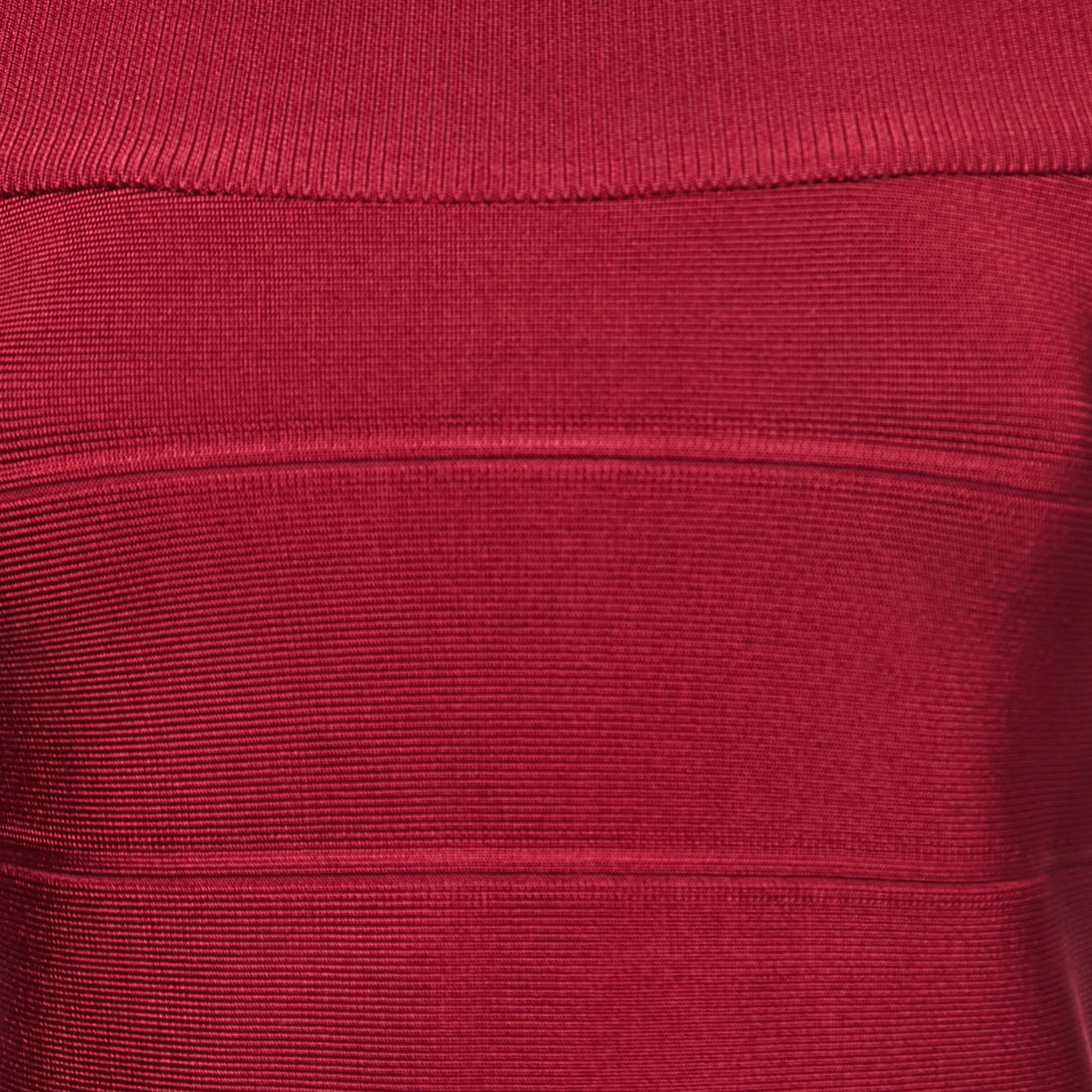 Pre Owned Herve Leger Burgundy Stretch Knit Bandage Top S