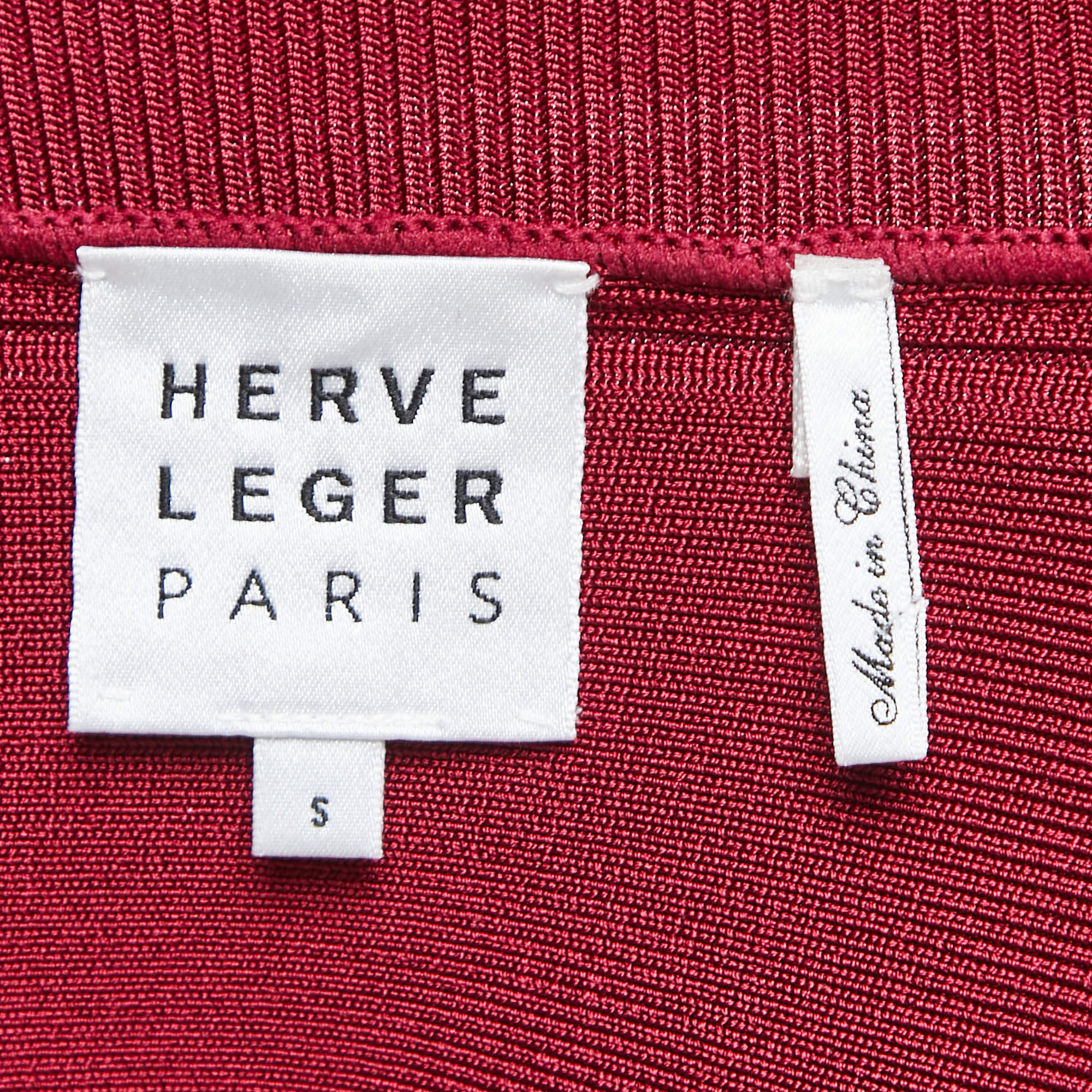 Pre Owned Herve Leger Burgundy Stretch Knit Bandage Top S