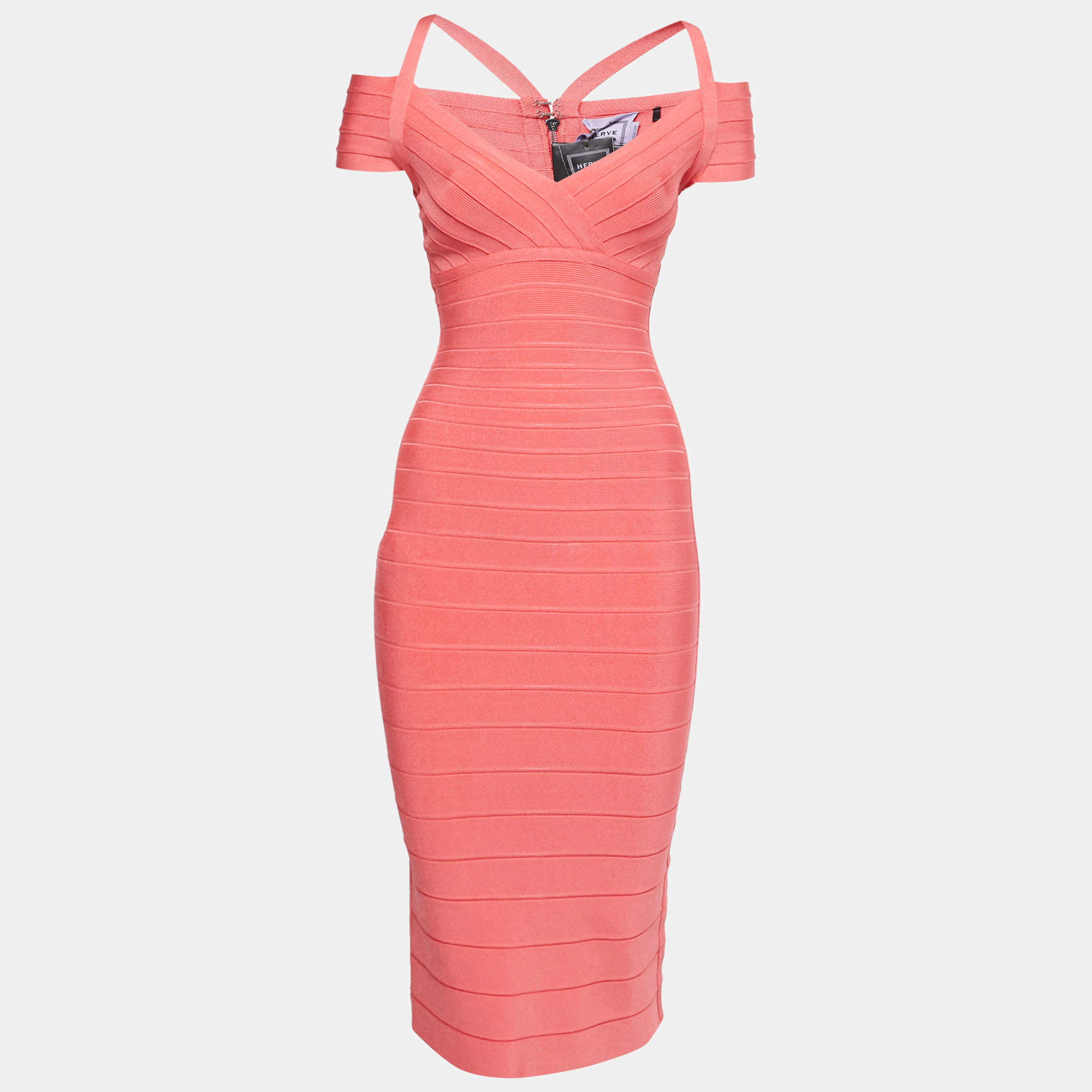 Herve Leger Pink Bandage Knit Kelis Midi Dress S