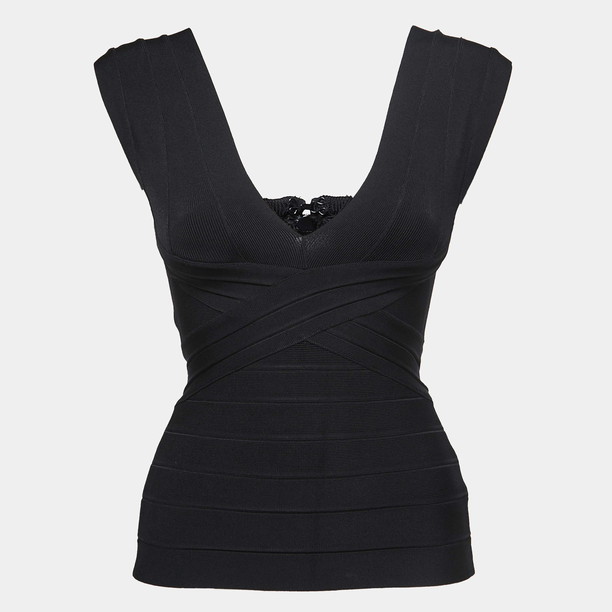 Herve Leger Black Knit Sleeveless Blouse S