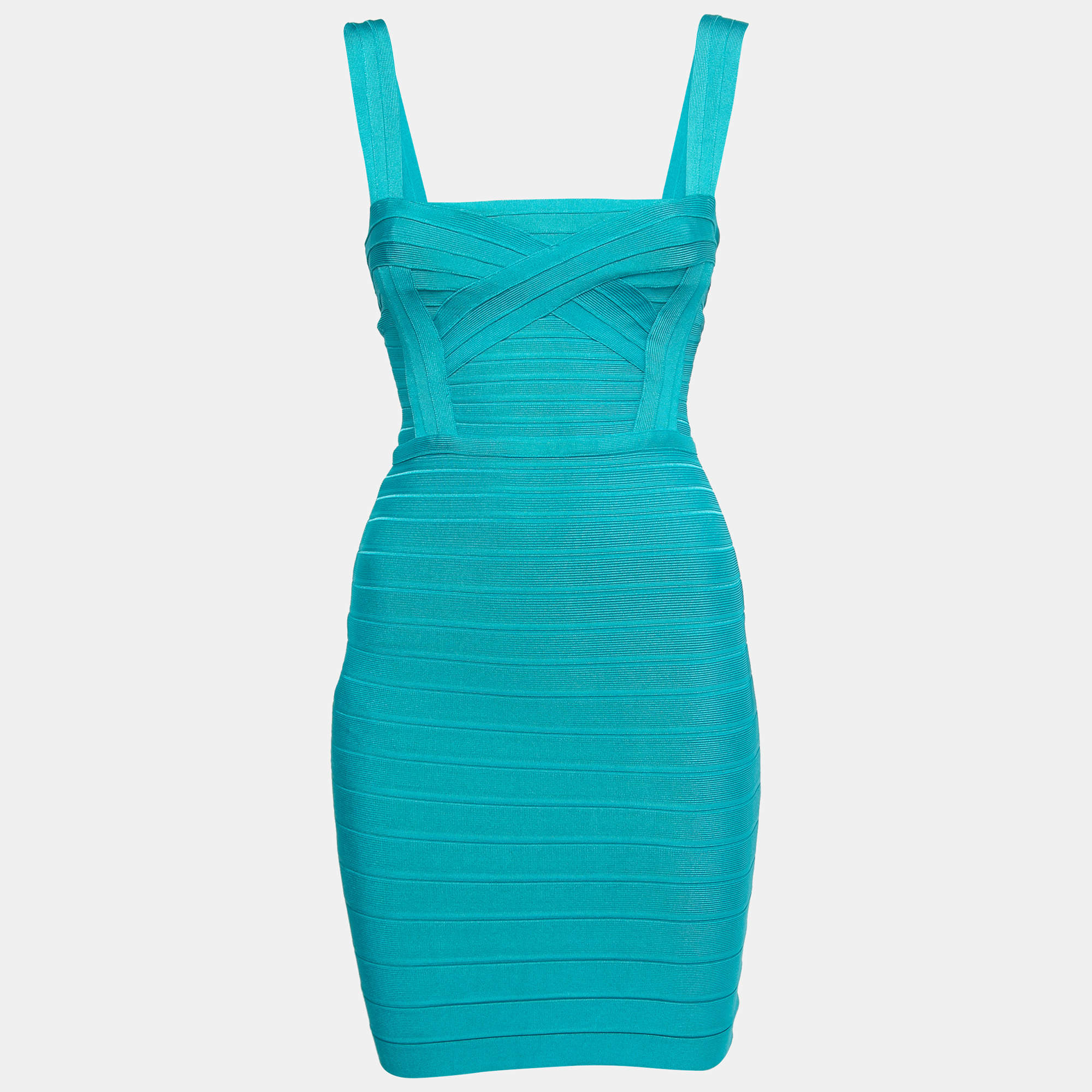 Herve Leger Blue Knit Sleeveless Bandage Dress XS