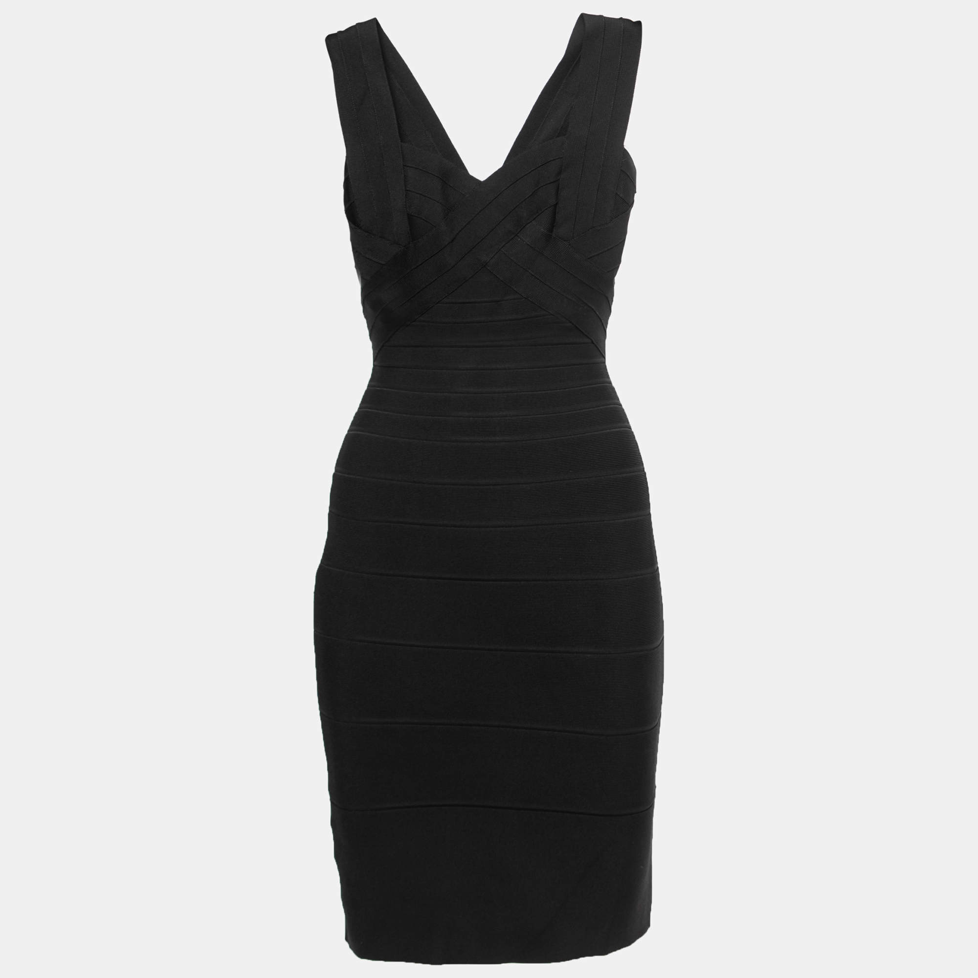 Herve Leger Black Knit Sleeveless Bandage Dress XS