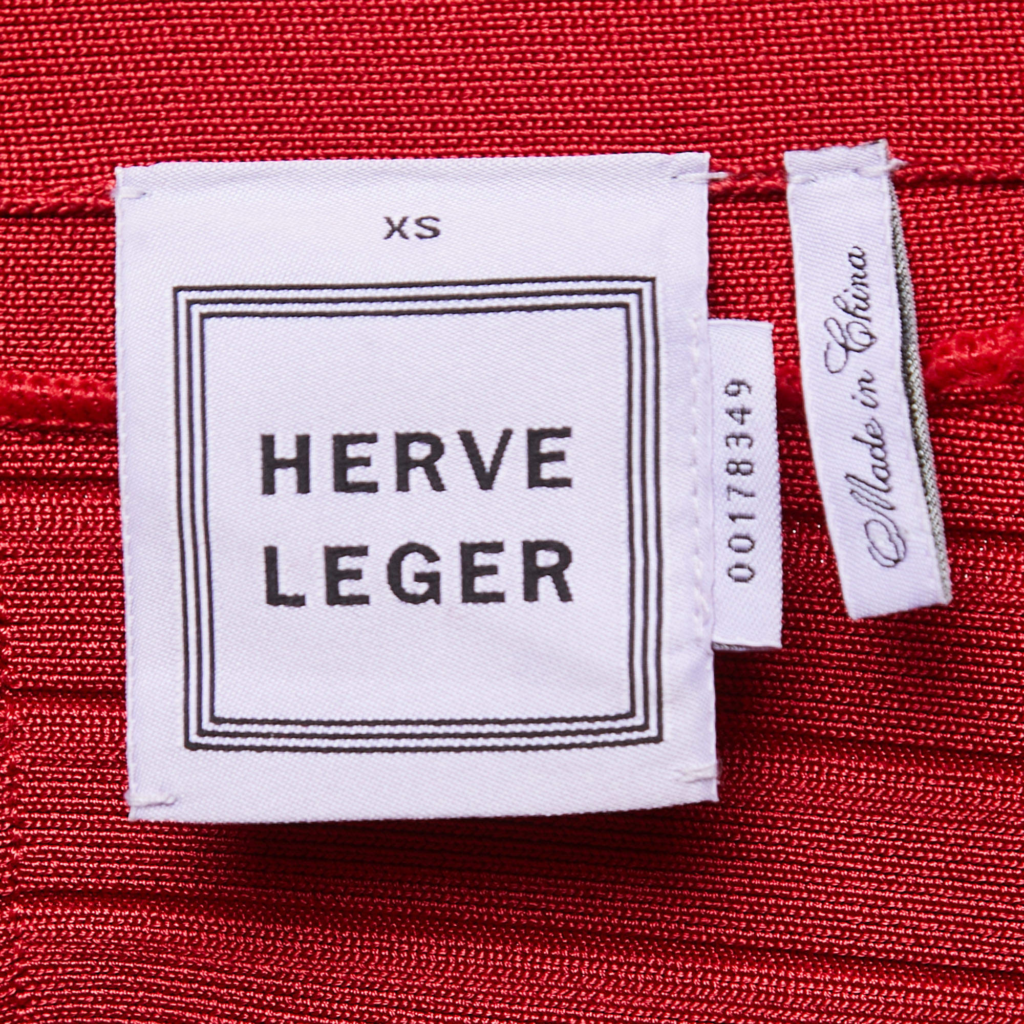 Pre Owned Herve Leger Red Bandage Knit Bodycon Mini Dress XS