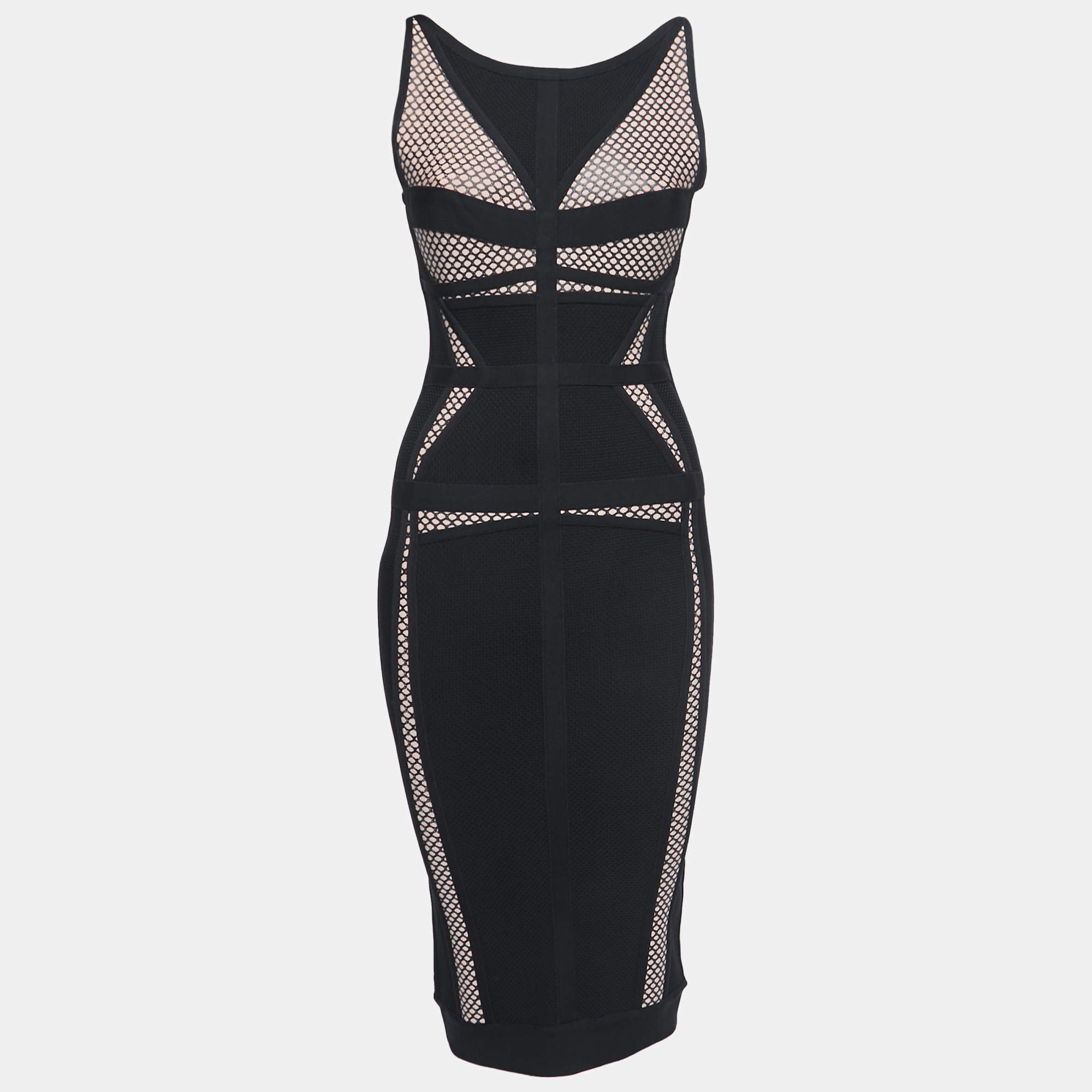 Pre Owned Herve Leger Black Knit Sleeveless Midi Bodycon Dress S