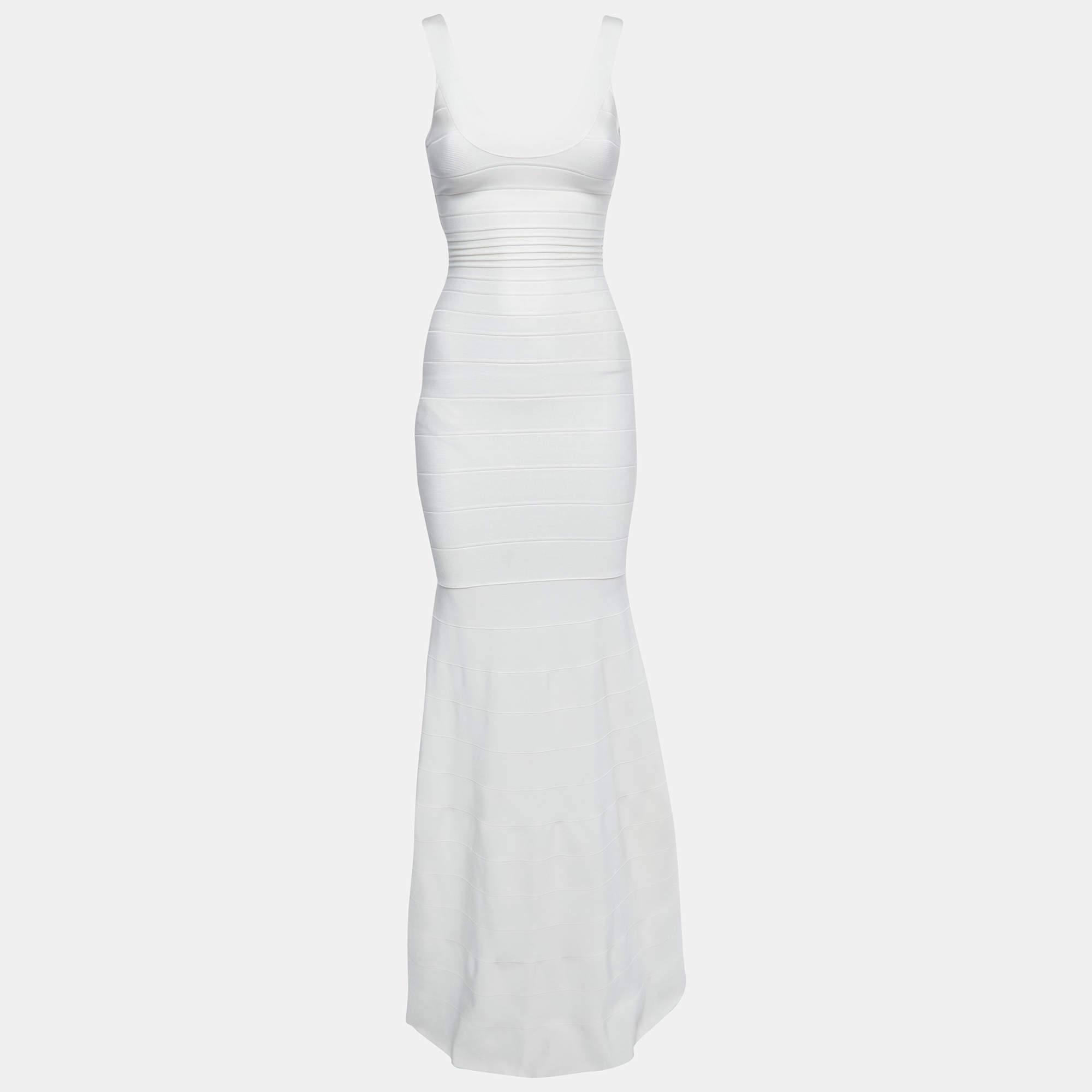 Herve Leger White Bandage Knit Ellen Maxi Dress XXS