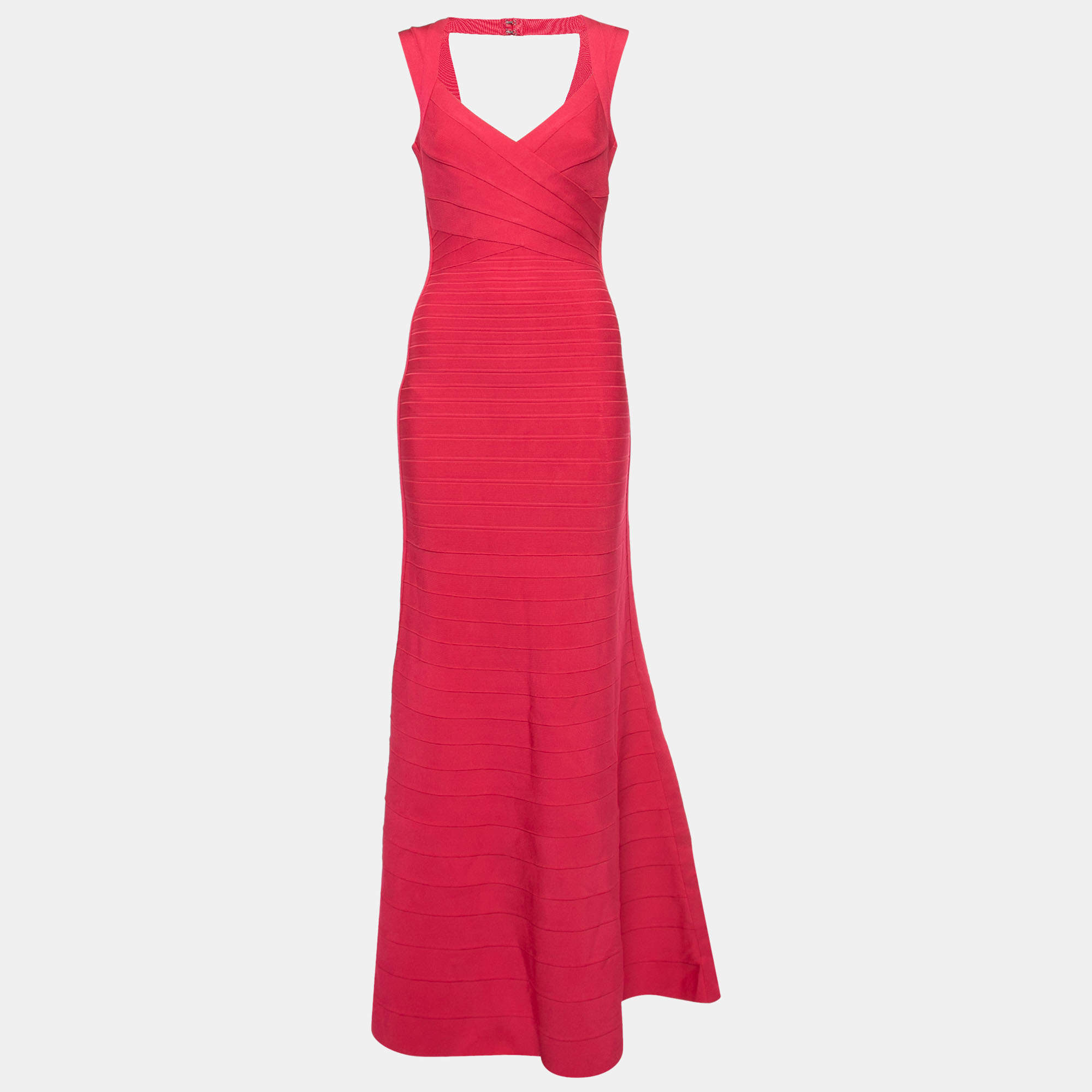 Herve Leger Pink Knit Sleeveless Fit & Flare Gown M