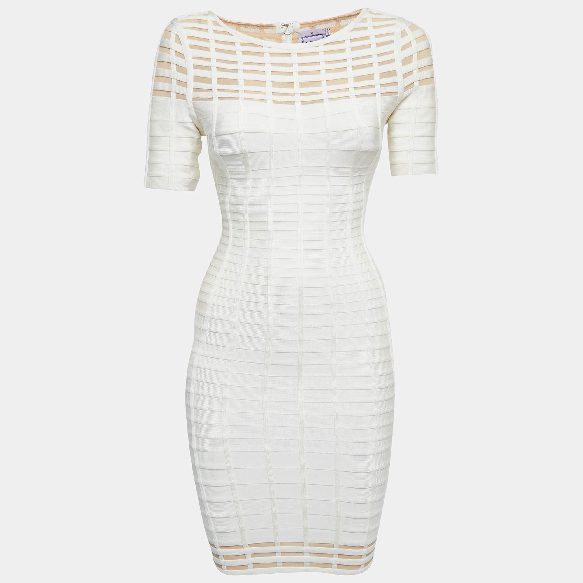 Herve Leger White Knit Gisele Bandage Midi Dress XS