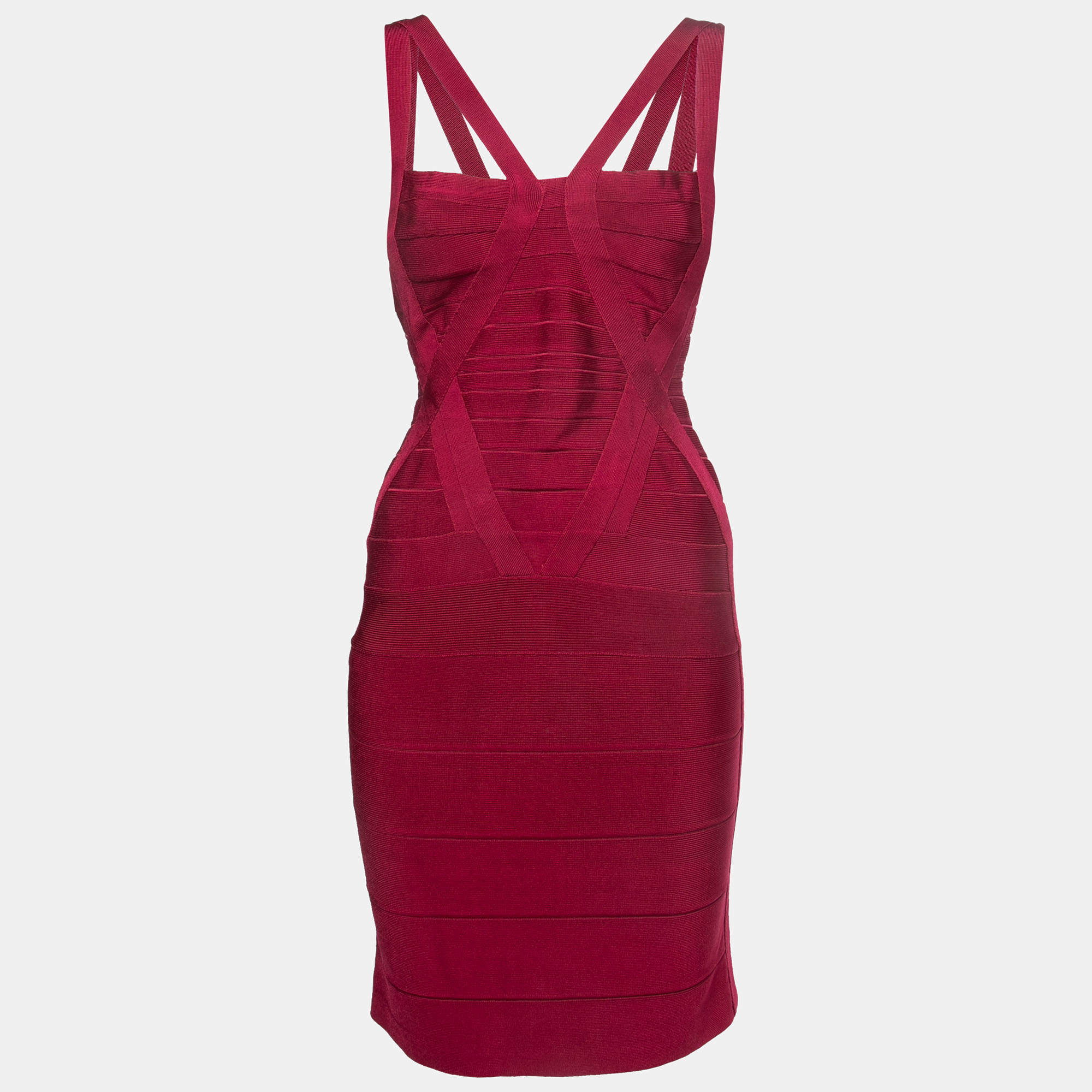 Herve Leger Burgundy Bandage Knit Bodycon Dress S