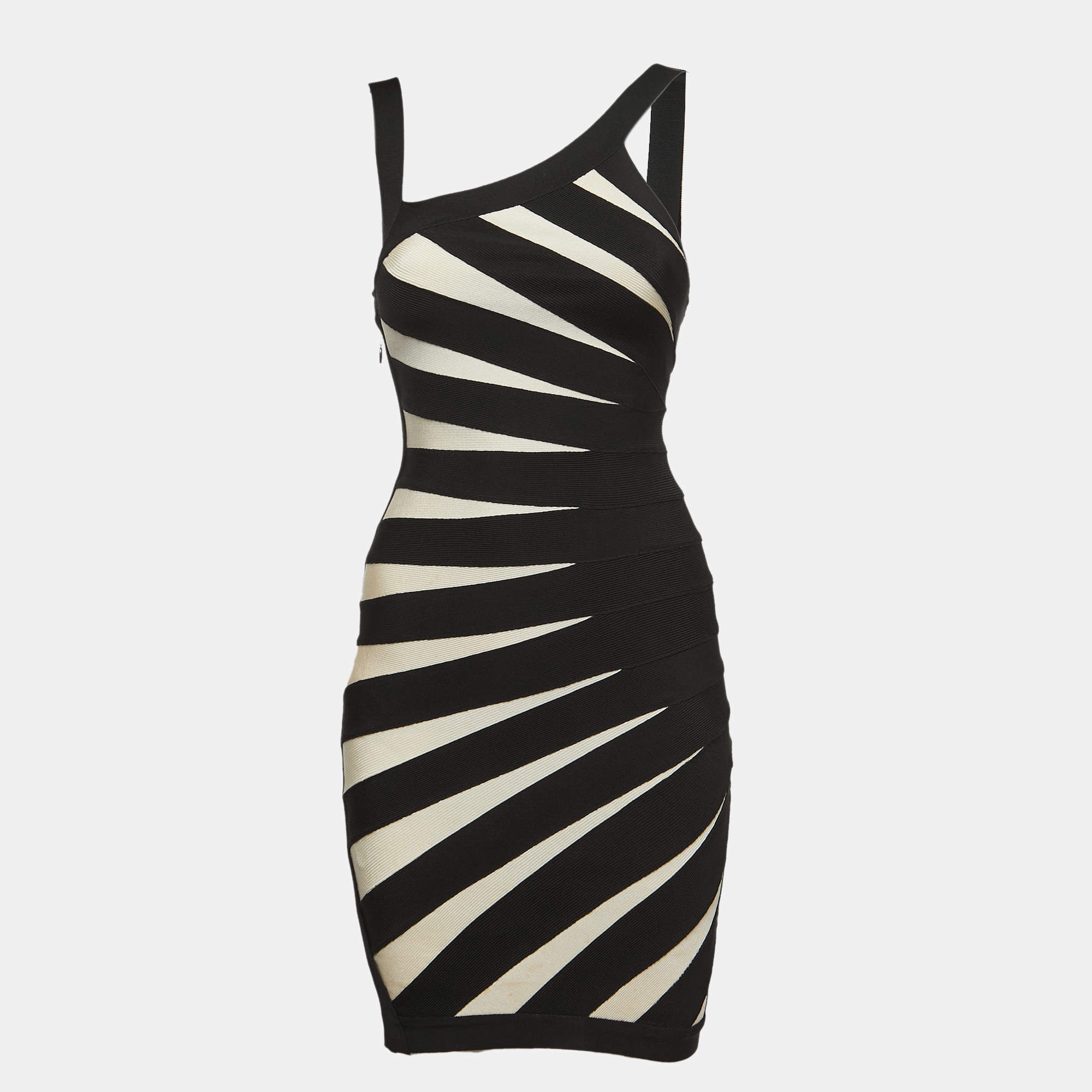Herve Leger Black/Off White Knit Sleeveless Mini Bandage Dress XS