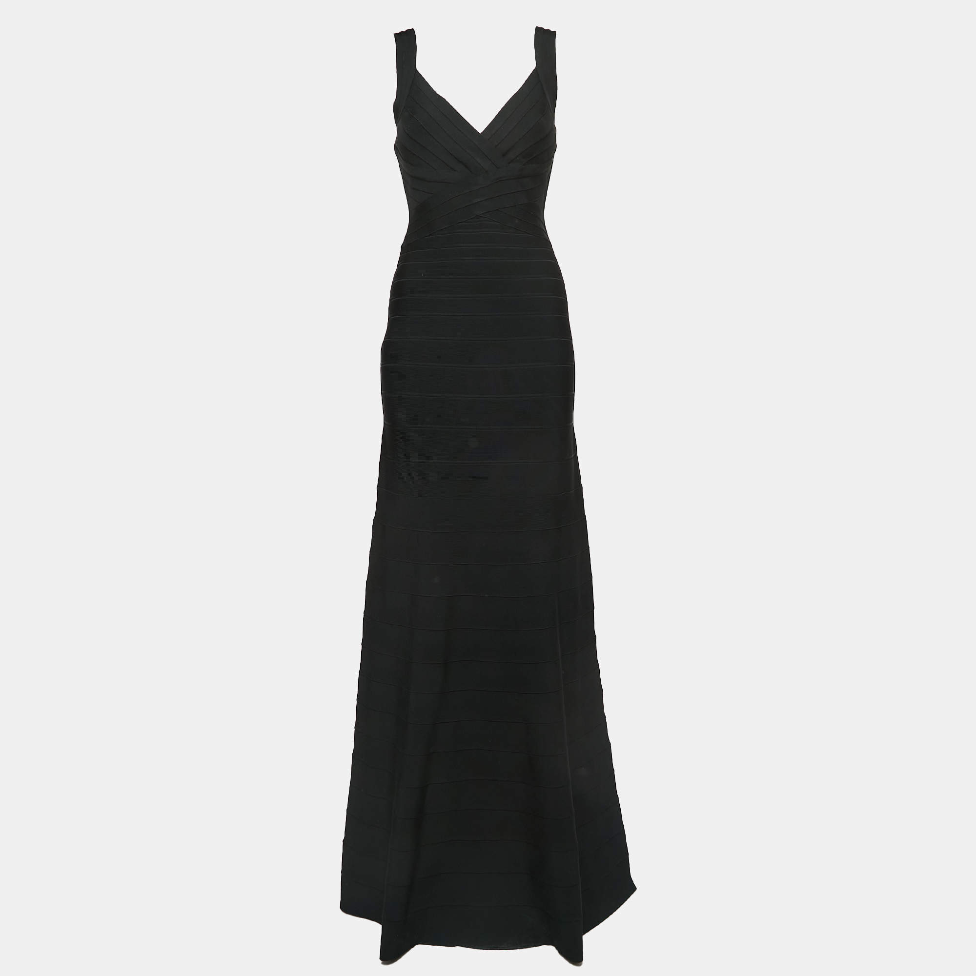 Herve Leger Black Bandage Knit Maxi Dress M