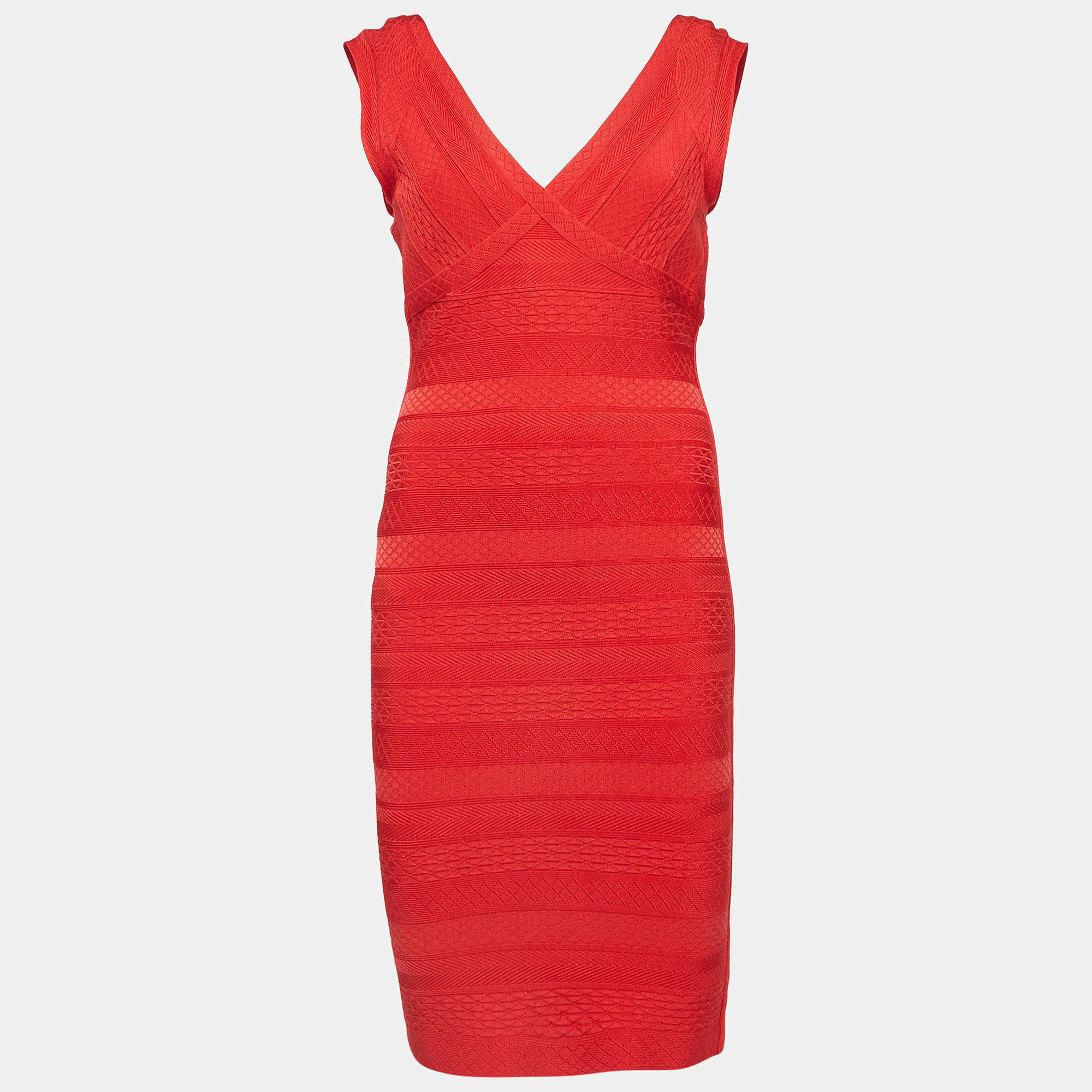 Herve Leger Red Open-Back Bandage Knit Karima Dress M