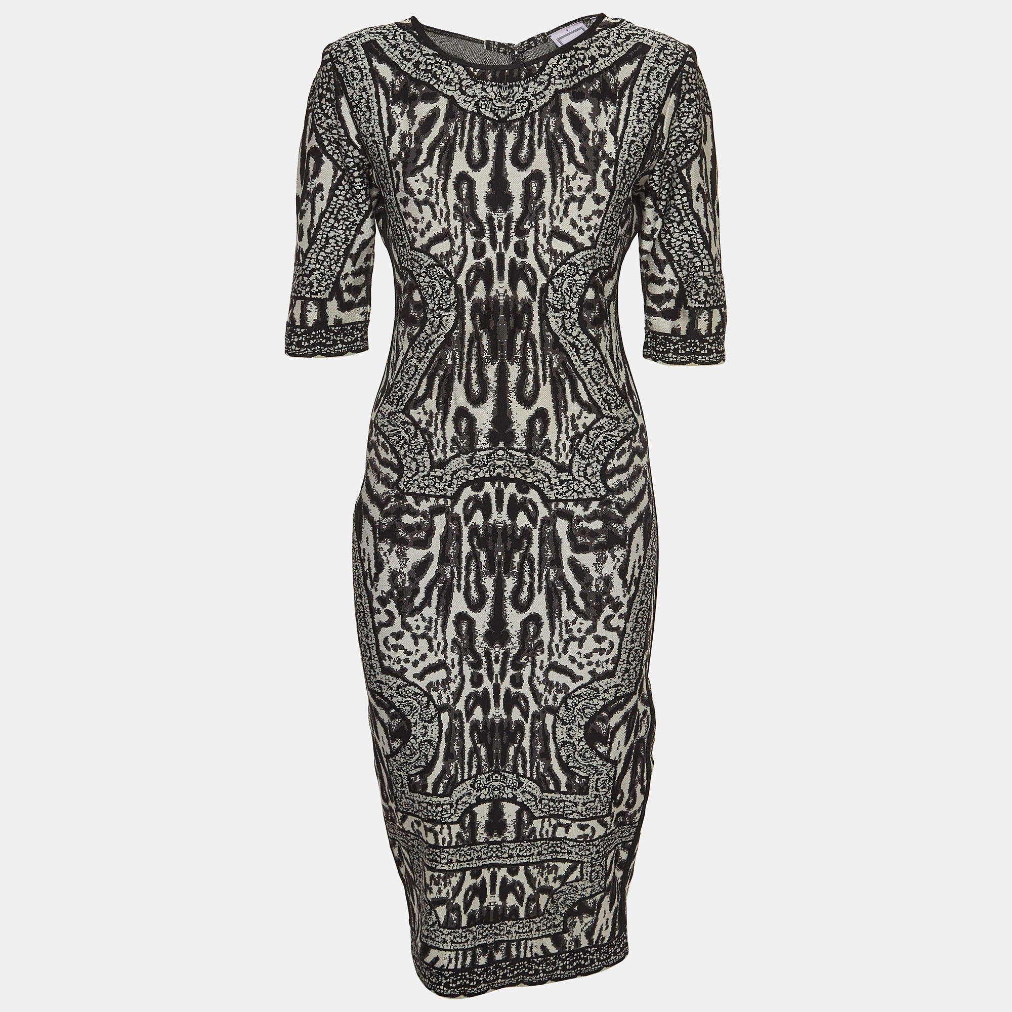 Herve Leger Monochrome Stretch Knit Zola Midi Dress S